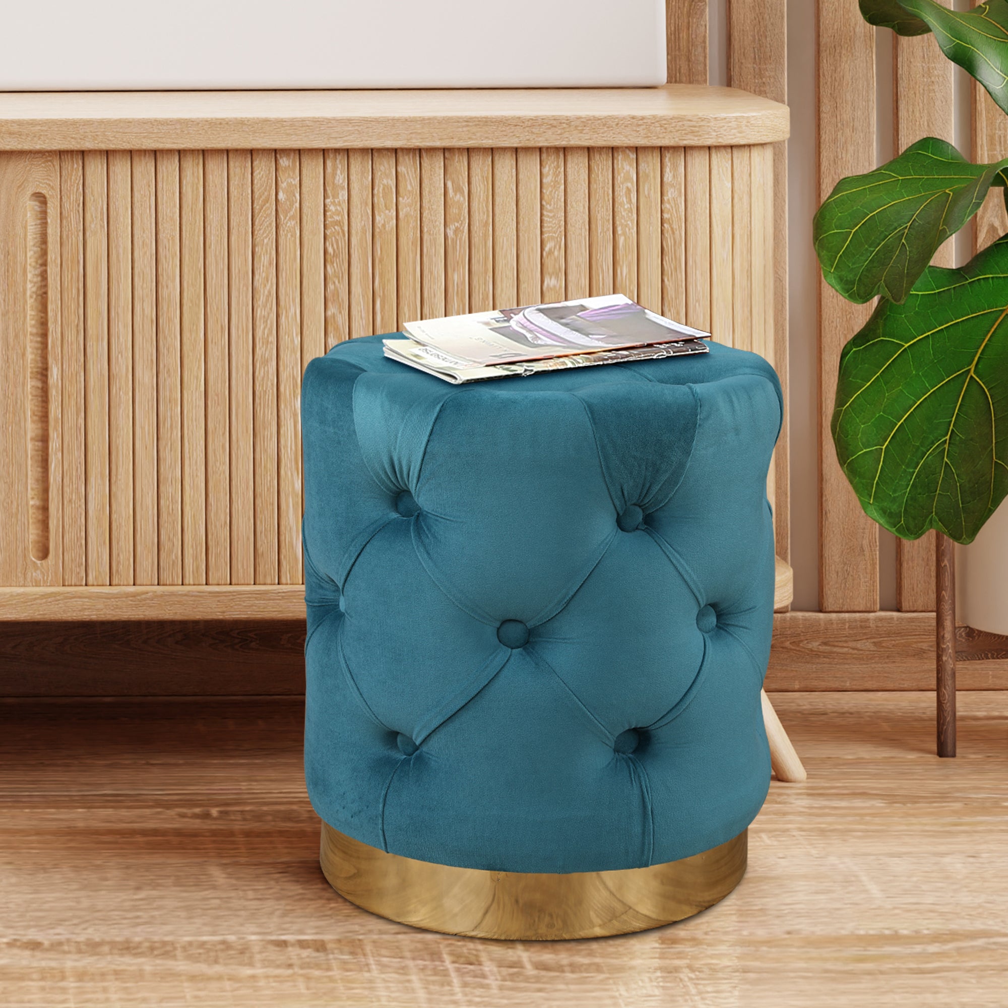 Chester Fabric Ottomans in Emerald Colour
