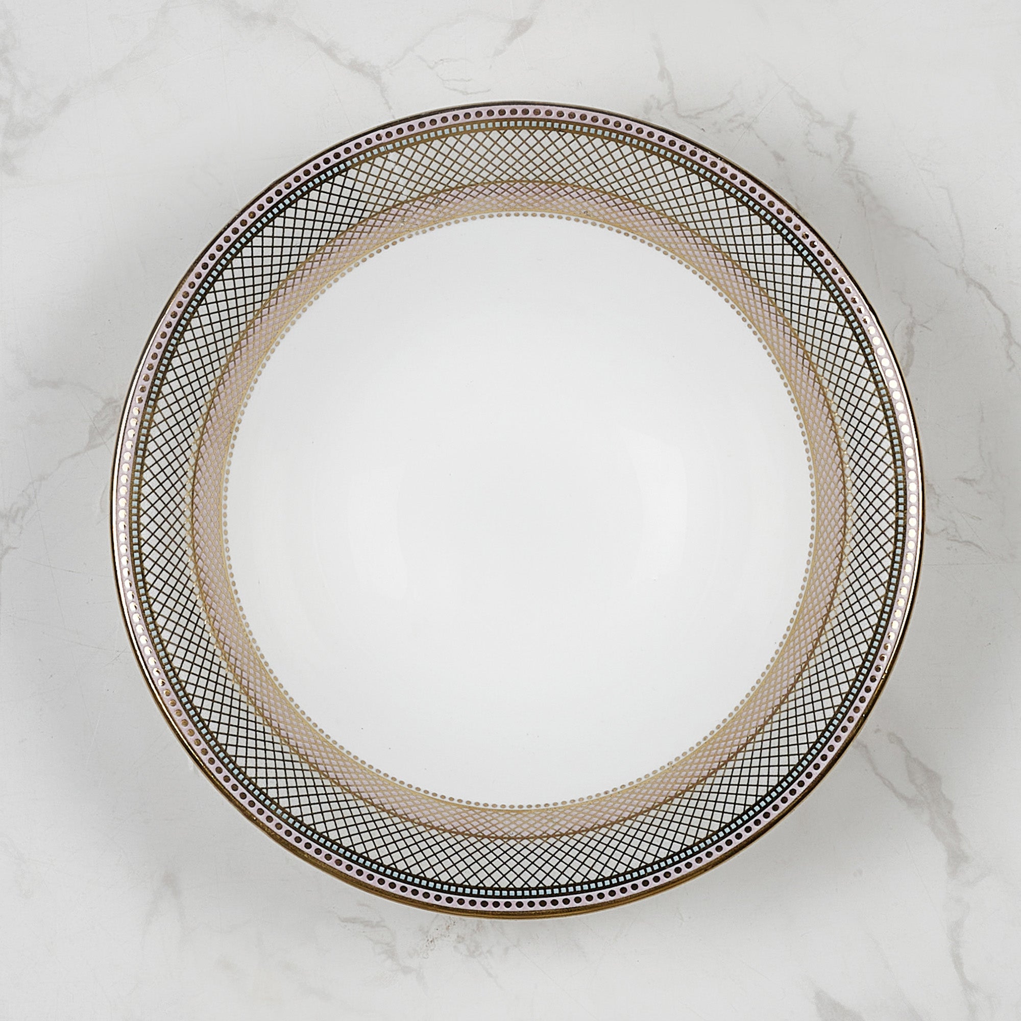 Amour Real Gold-Plated Bone China Charlotte Serving Bowl in Pink & White Colour