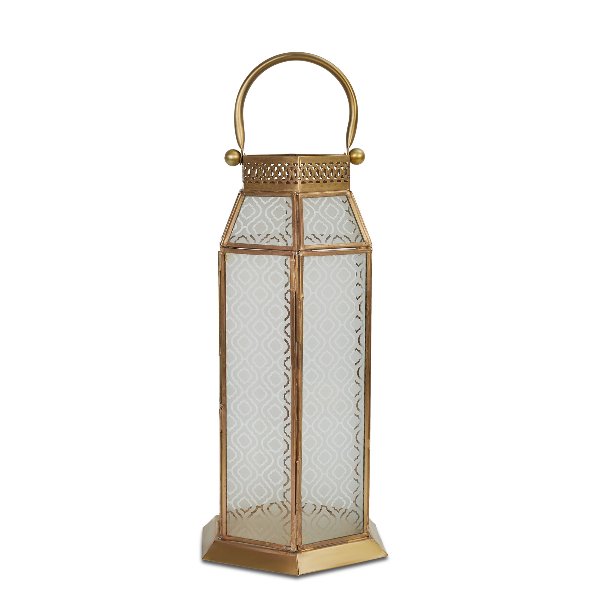 Apollo Iron and Glass Hexagon Lantern 19x37 Cm in Emerald & Gold Colour