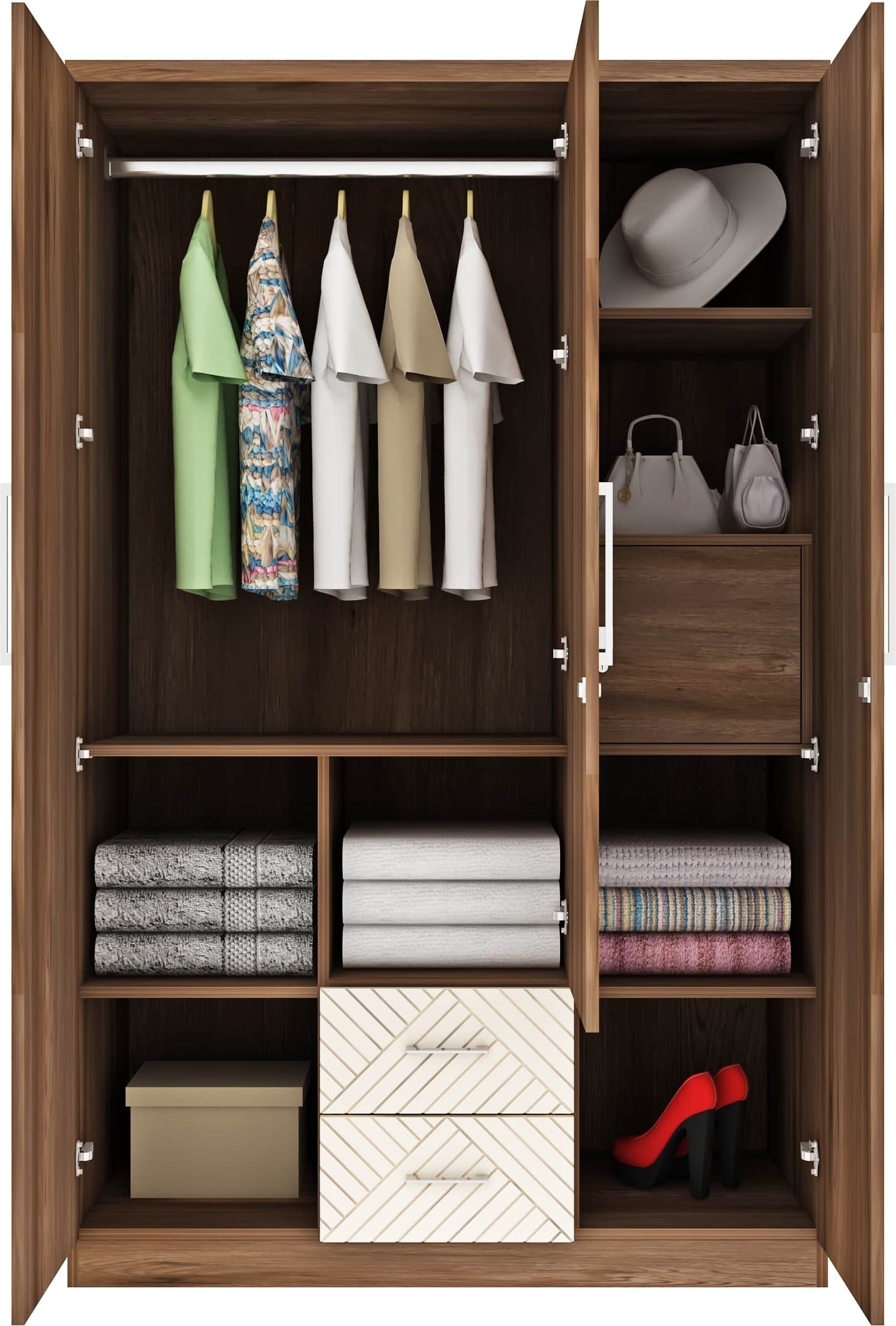 Saville Engineered Wood Three Door Wardrobe with Mirror in Dark Vogue Colour