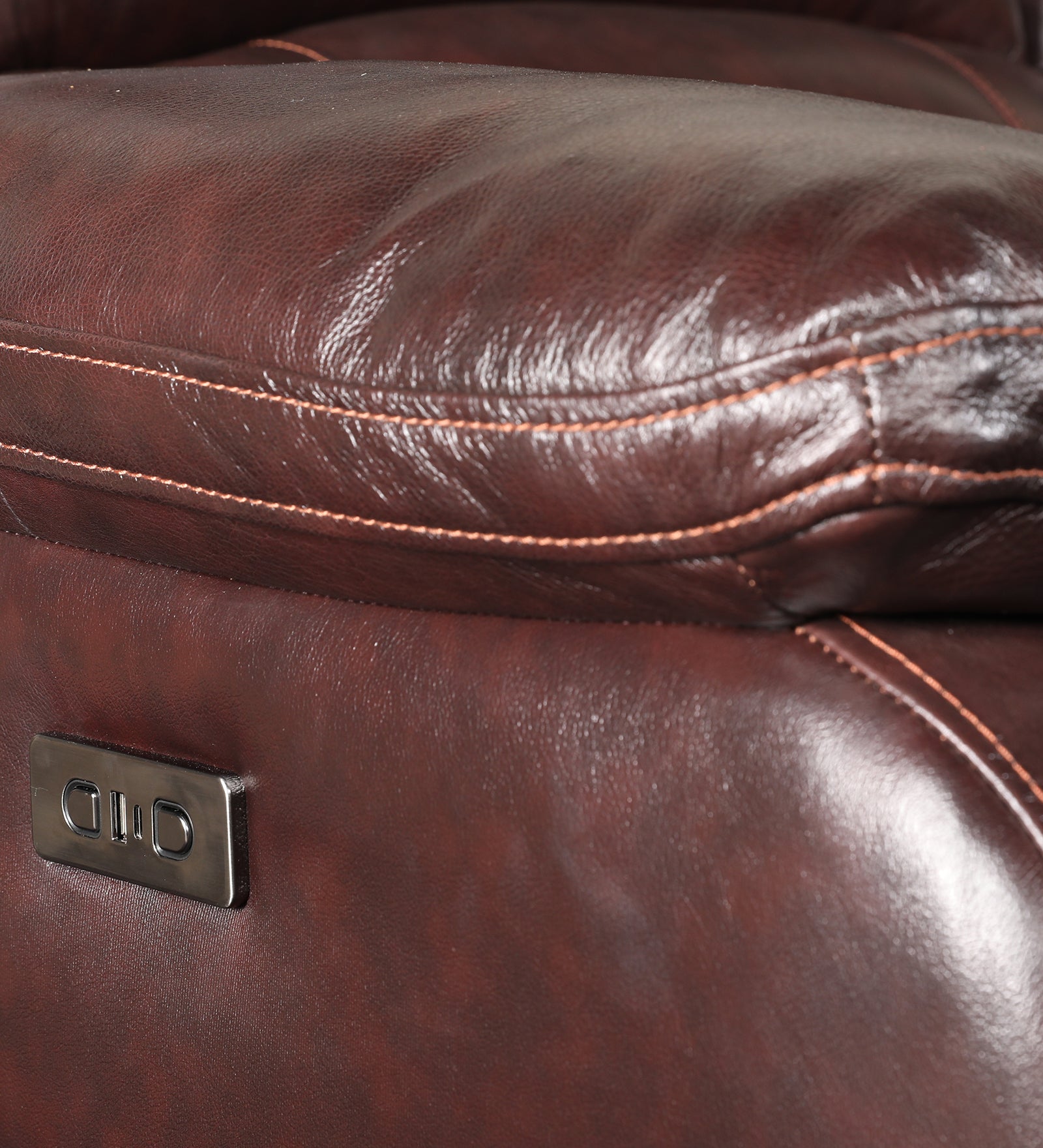 Rhine Half Leather Three Seater Electric Recliner in Brown Colour
