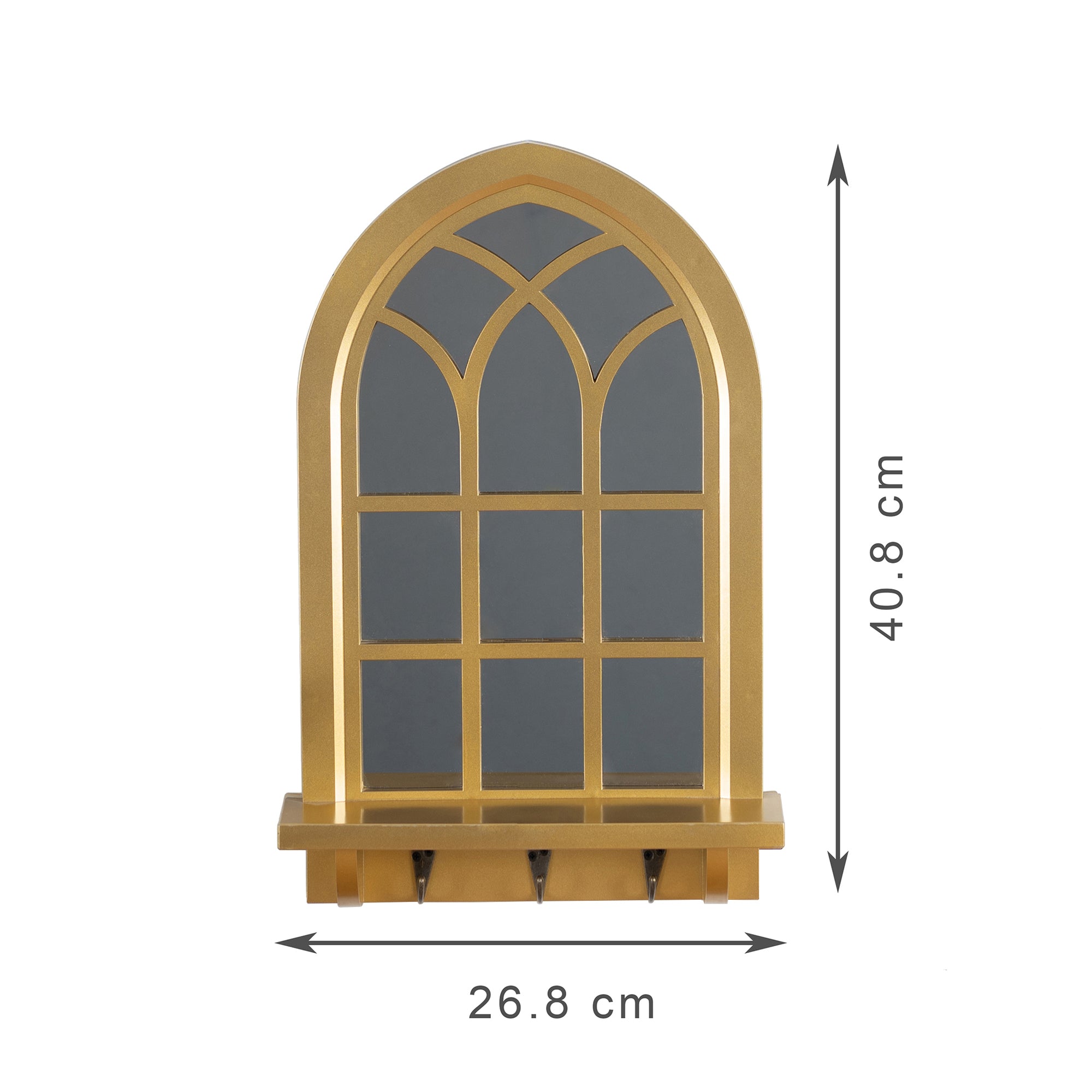 Mirage Decorative Mirror with Shelf and Hooks in Gold Colour