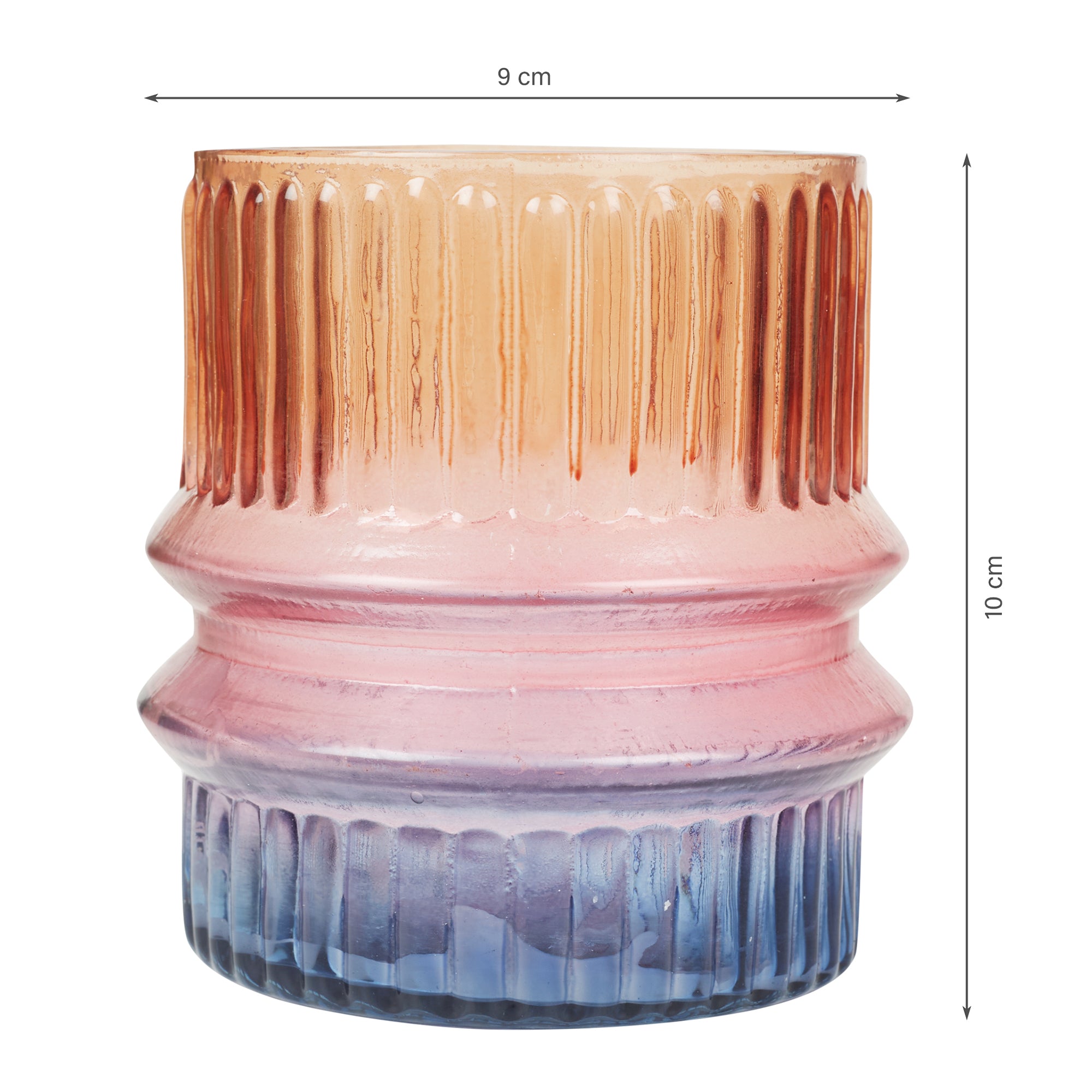 Phiona Glass Fluted Handcrafted Votive 10 Cm in Multi Colour