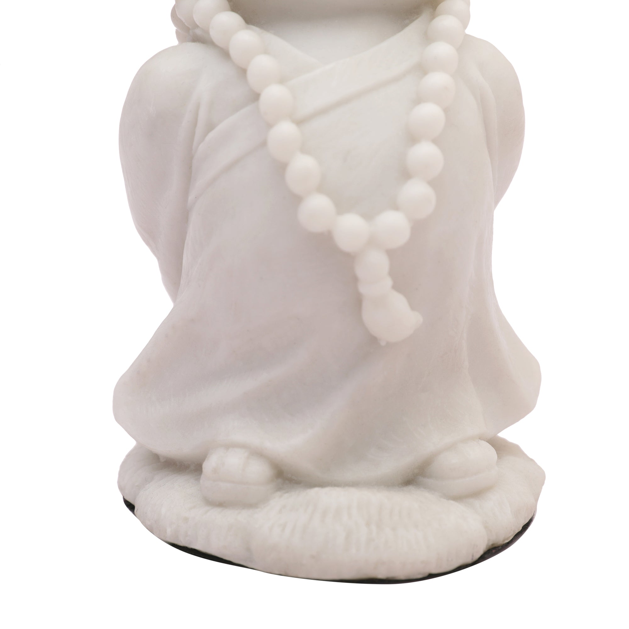 NAQSH MONK WITH MALA, POLYRESIN HAND FINISHED FIGURINE WHITE BY LIVNG ESSENCE