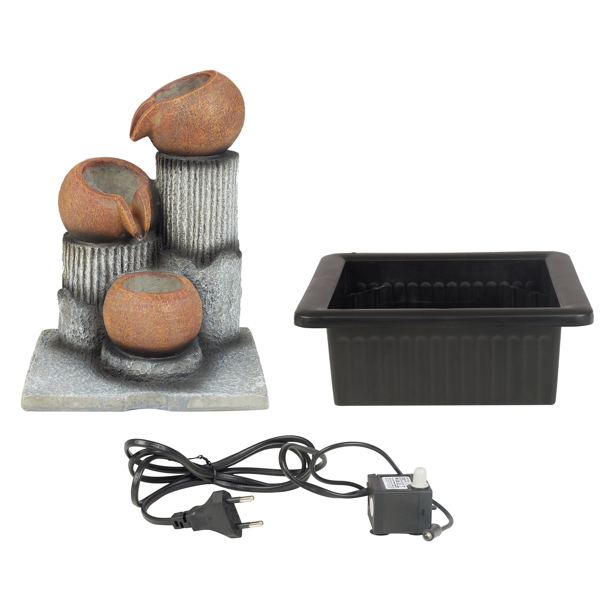 Impression Polyresin Trio Bowl Water Fountain 21x17x25 Cm in Brown Colour