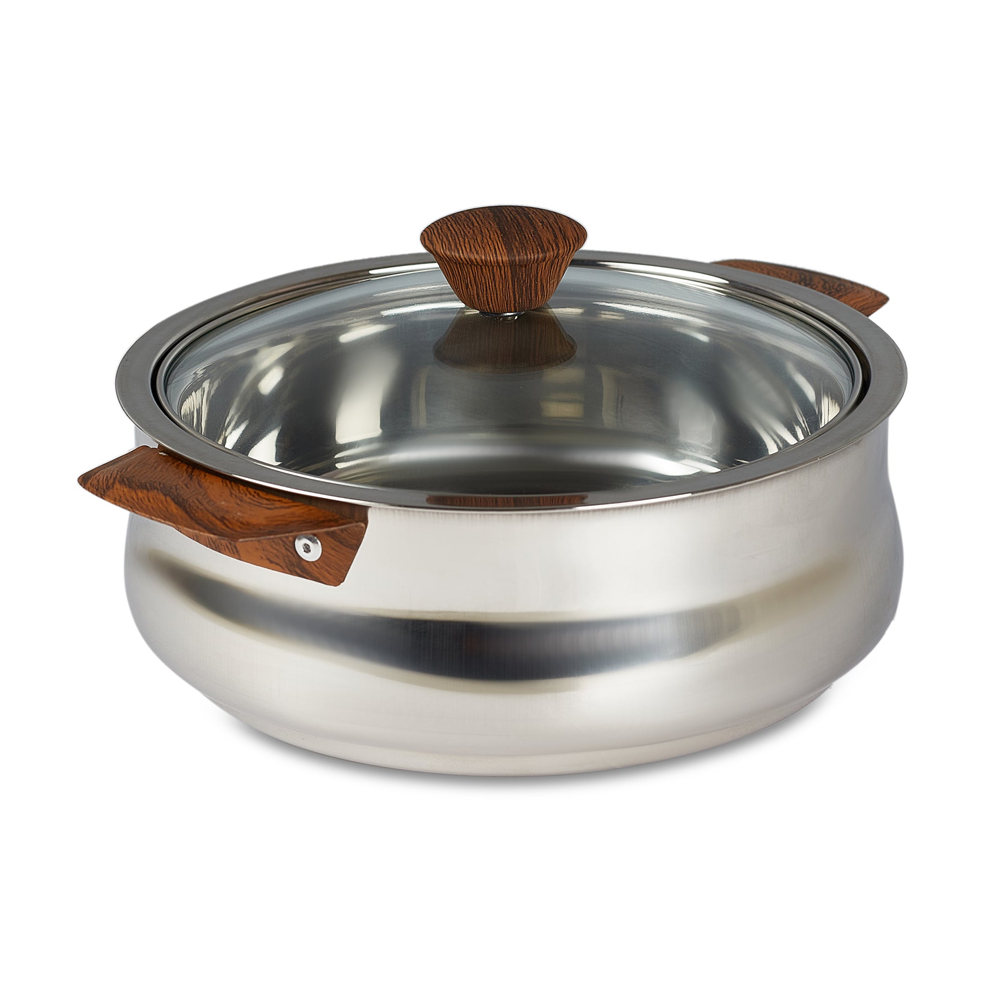 Sapphire Stainless Steel Meal Serve Casserole Combo Set of 2 in Silver & Wooden Finish Colour by Living Essence
