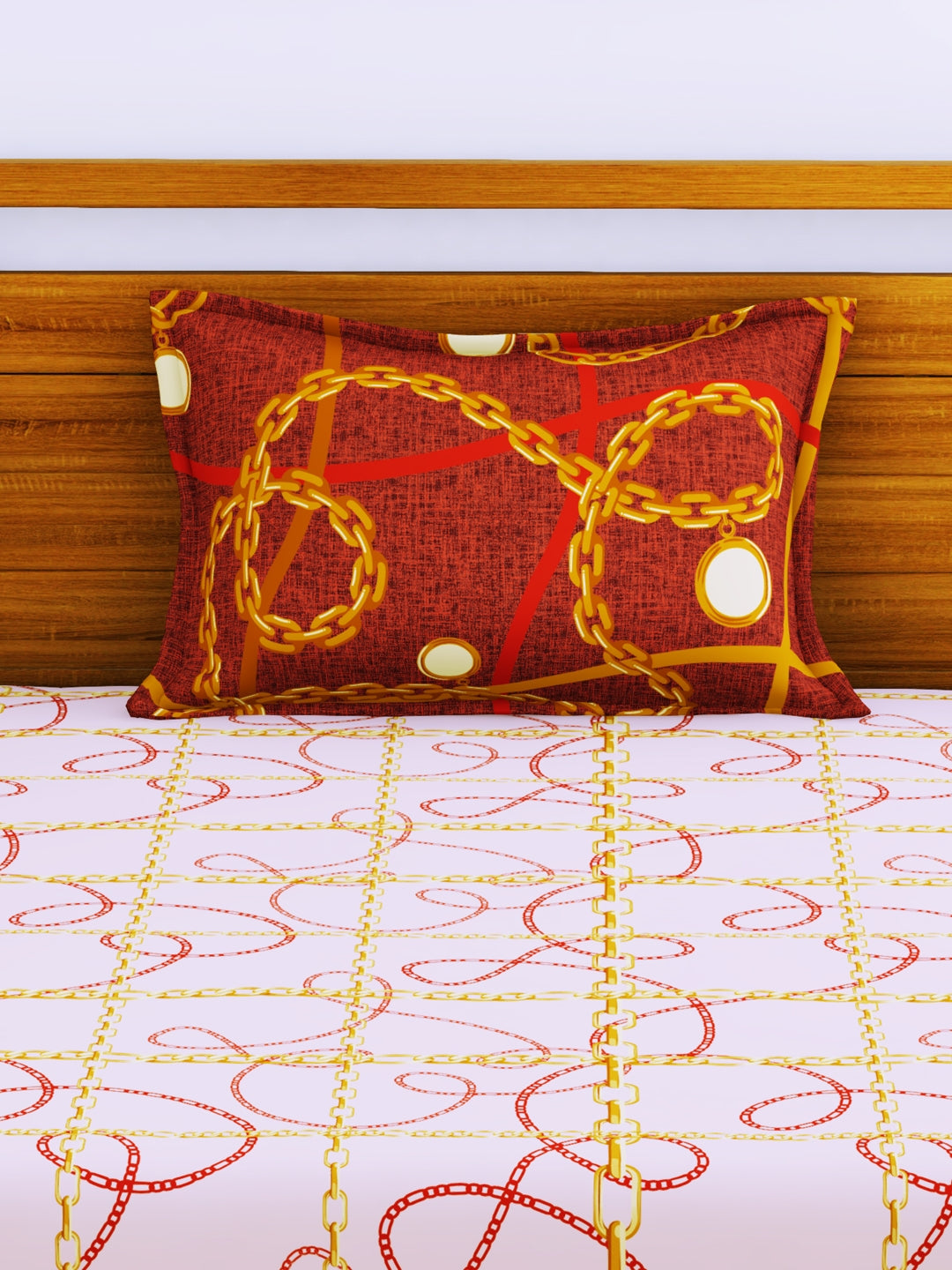Espeda Cotton Single Bedsheet 152X229 CM in Pink & Gold Colour
