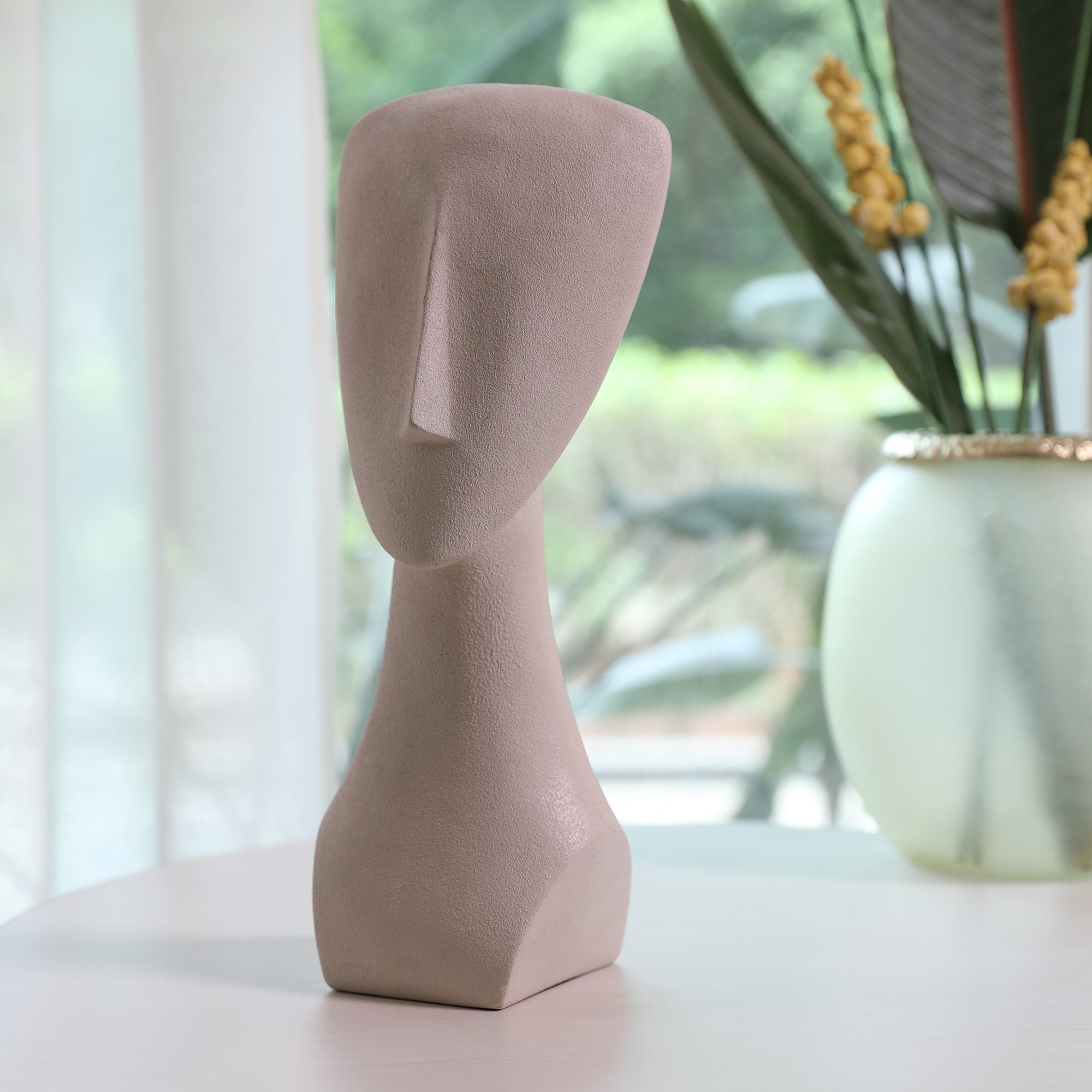 Miraya Modern Textured Face Polyresin Hand Finished Figurine Ivory 37cm by Living Essence