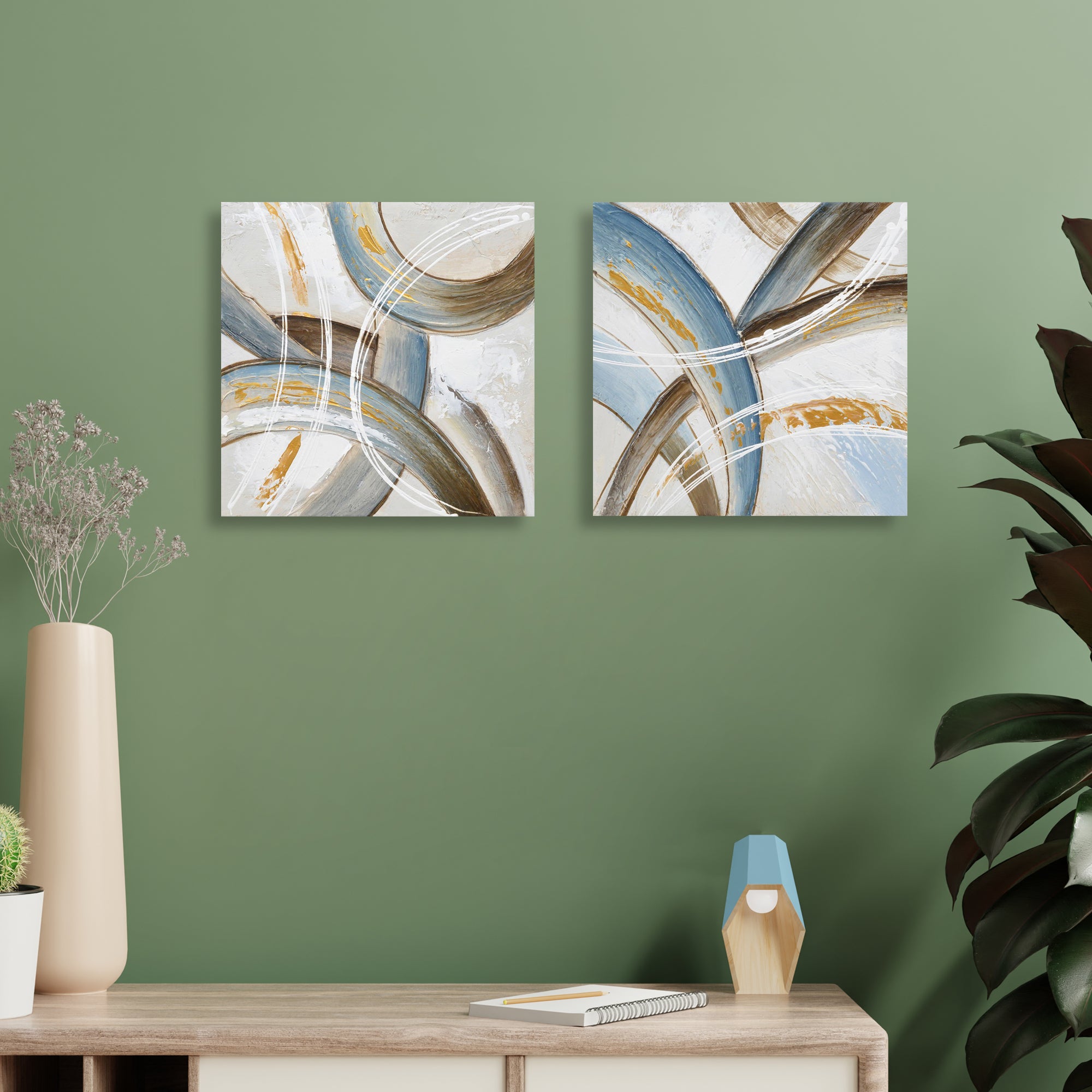 Ilona Abstract Brush Strokes Handmade Canvas Painting 30x30 Cm in Light Blue Colour