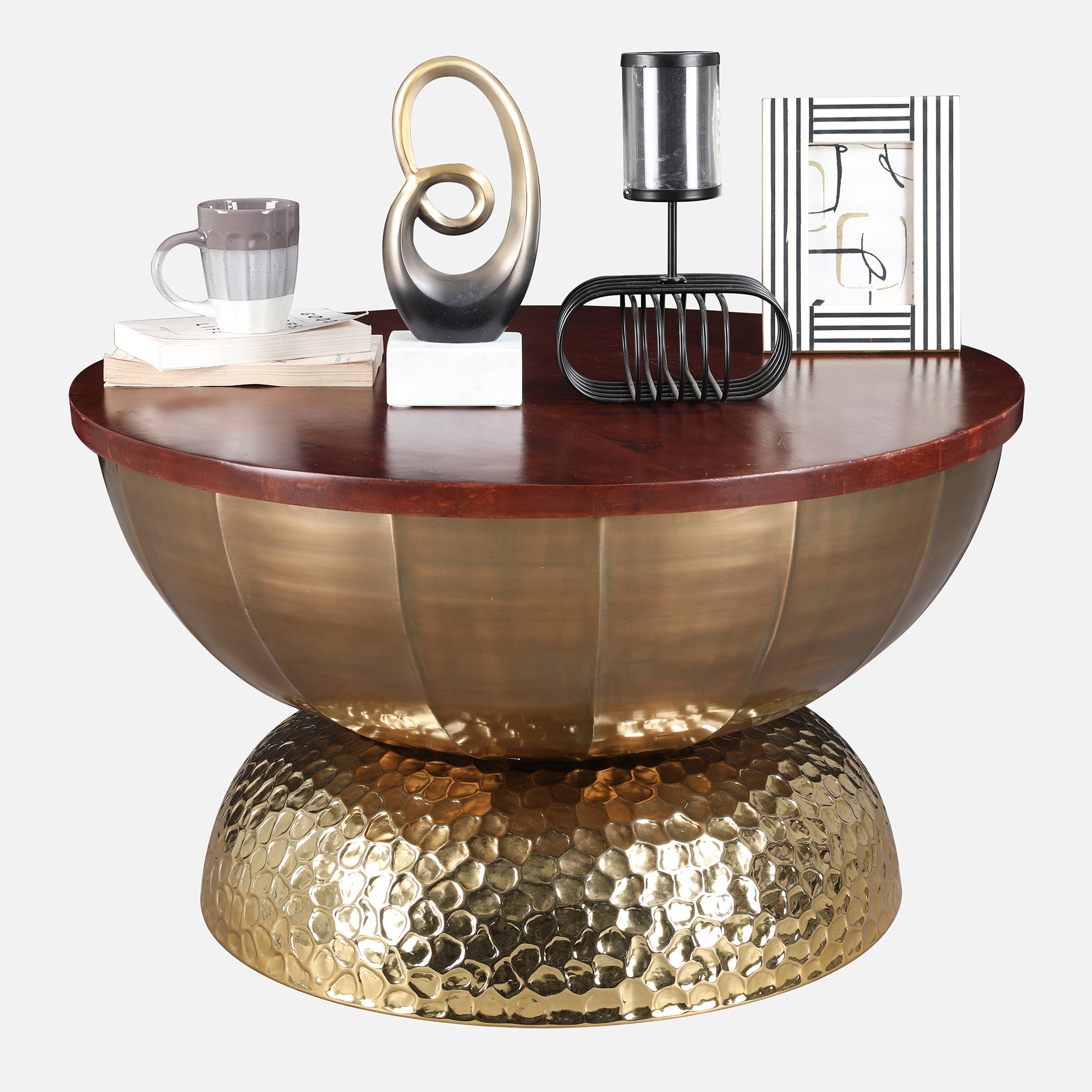 Mirbah Wood & Iron Center Table in Brown & Gold Colour