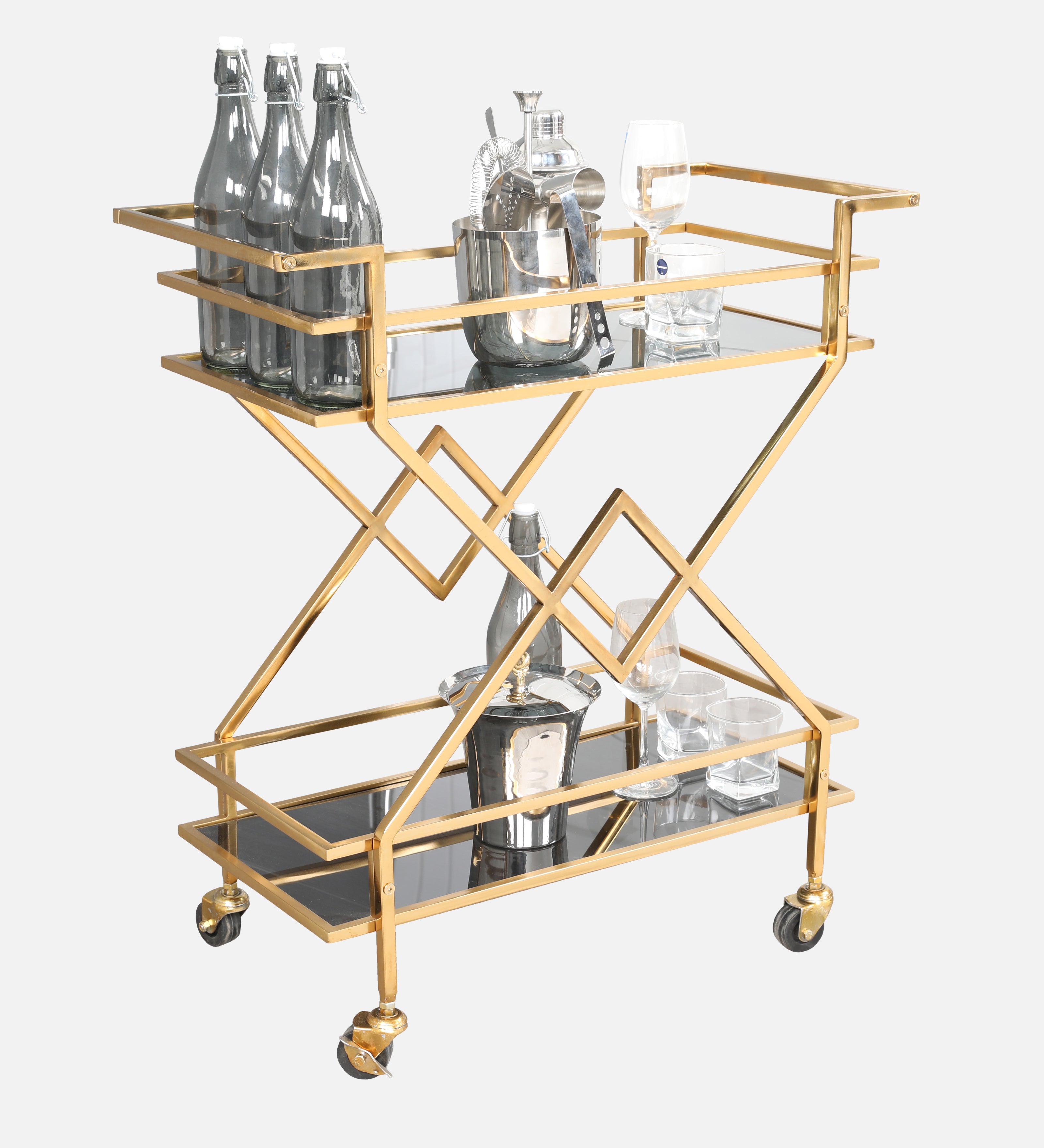 Turin Metal Serving Trolley in Gold & Black Colour