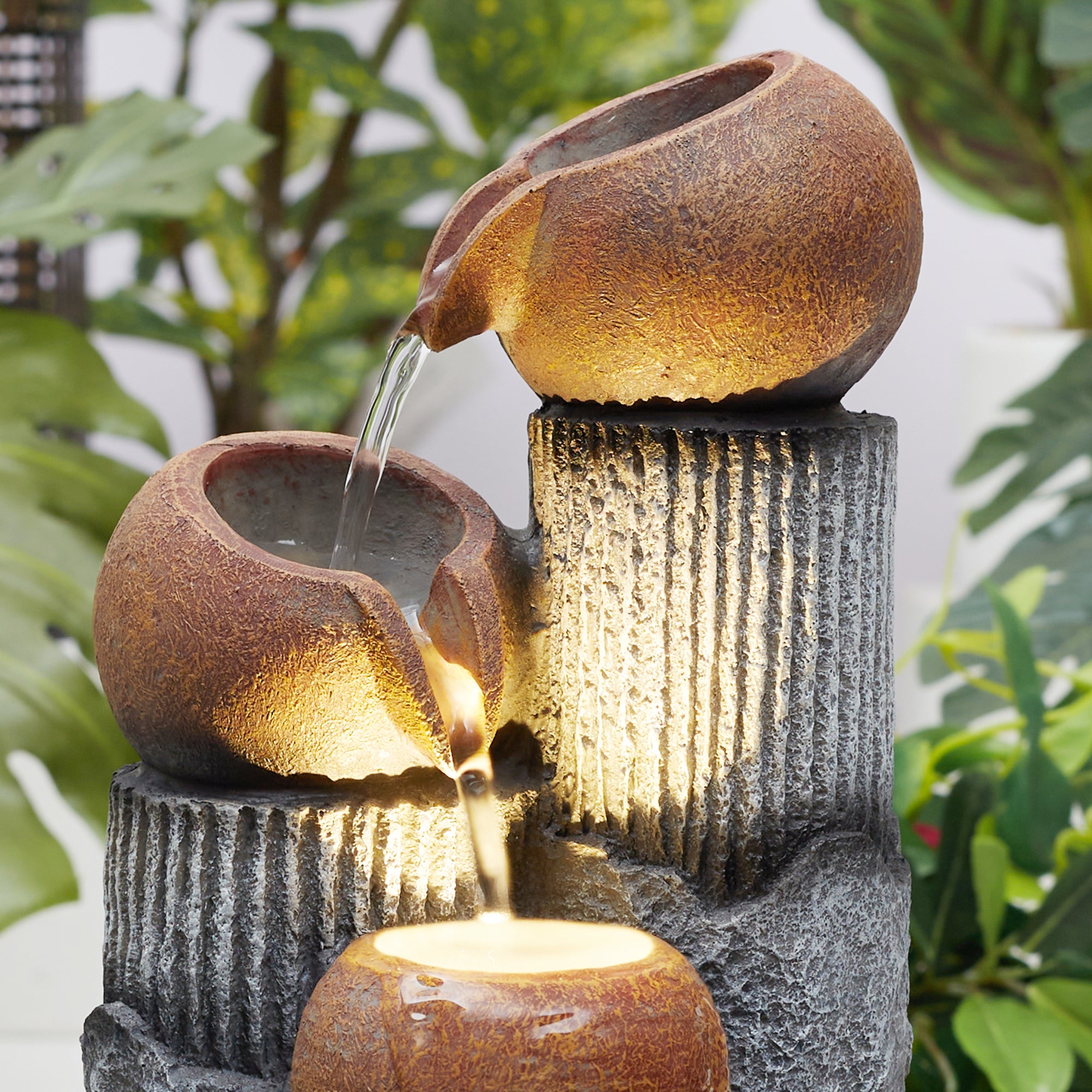 Impression Polyresin Trio Bowl Water Fountain 21x17x25 Cm in Brown Colour