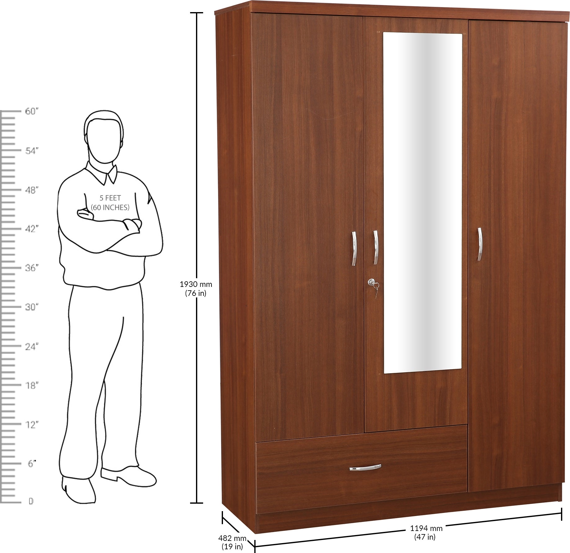 Ultima 3 door wardrobe in Walnut Colour