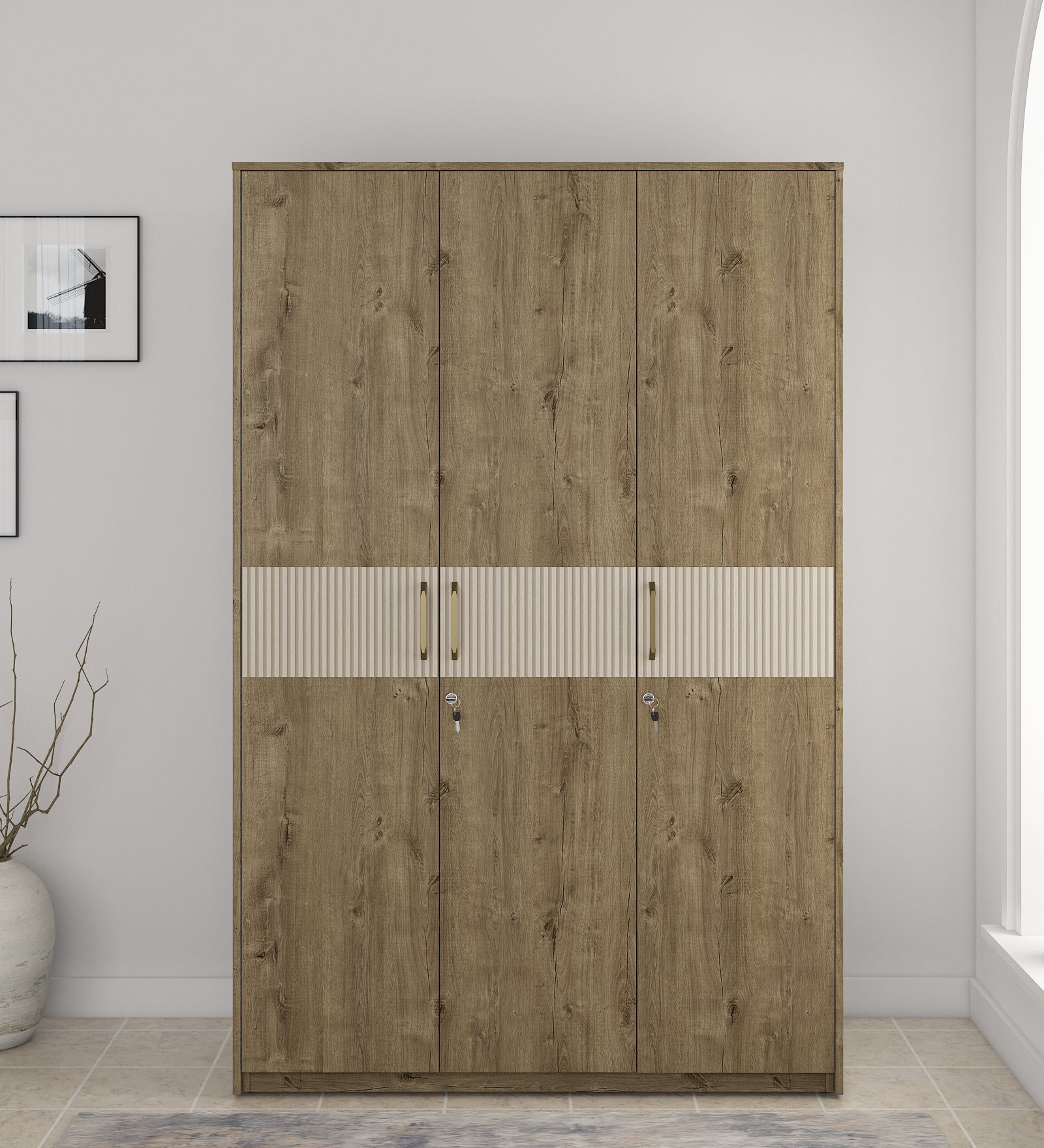 Gloria 3 Door Wardrobe in Sebastain Oak