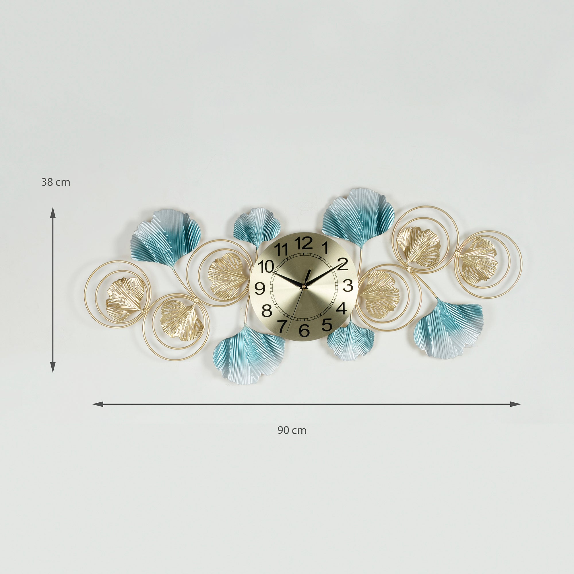 Rhythm Metal And Aluminum Gingko Magna Wall Clock in Seagreen & Gold Colour