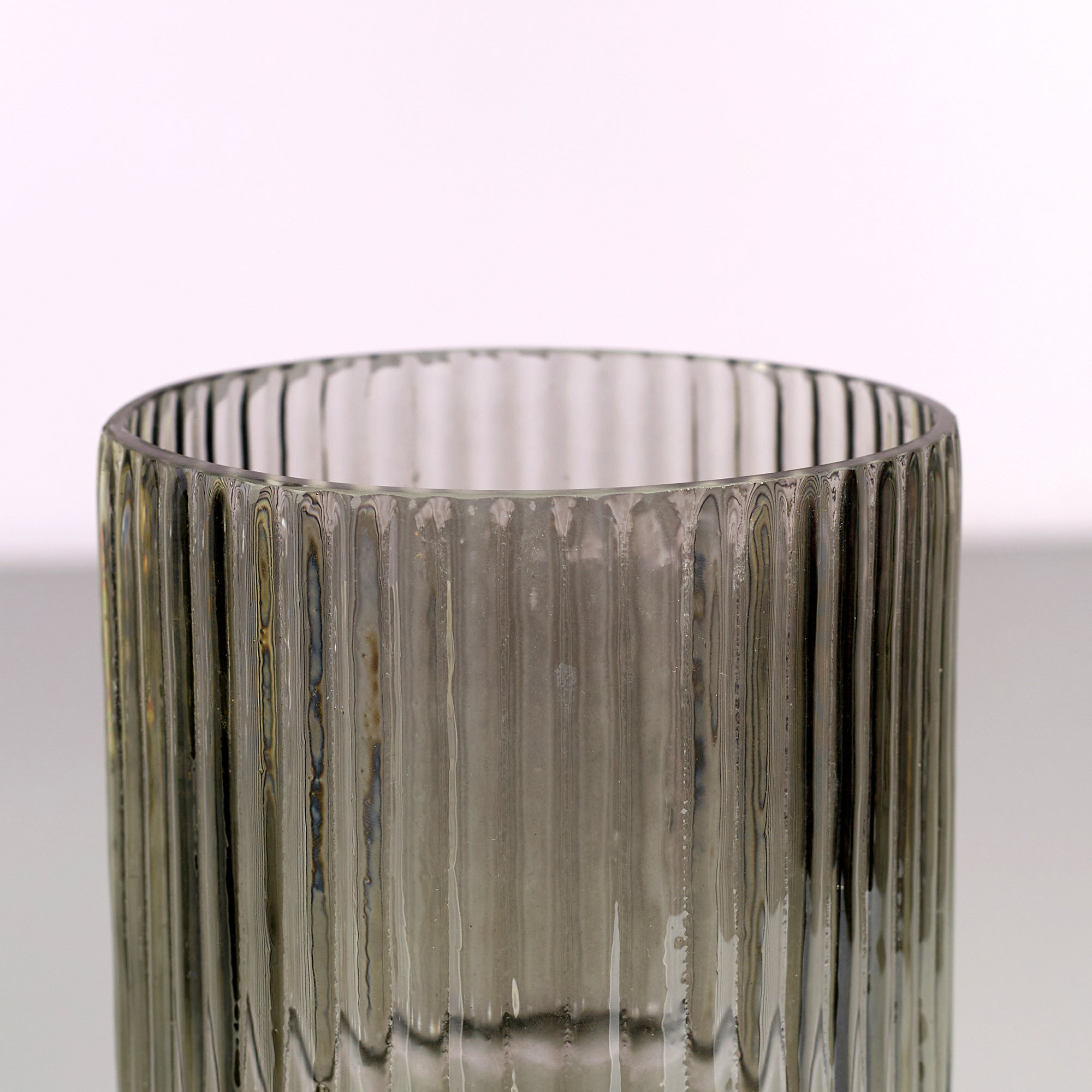 Phiona Glass Fluted Handcrafted Vase Small 18 Cm in Black Colour