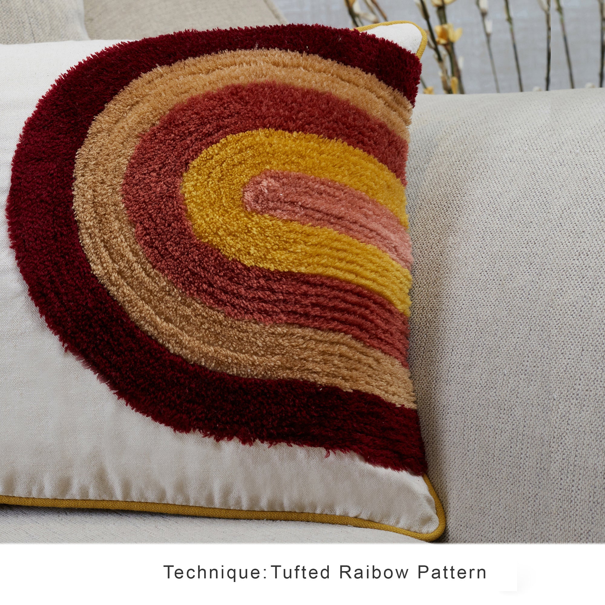 Boho  Rainbow Tufted Cushion Cover 35x50 Cm in Rust Colour