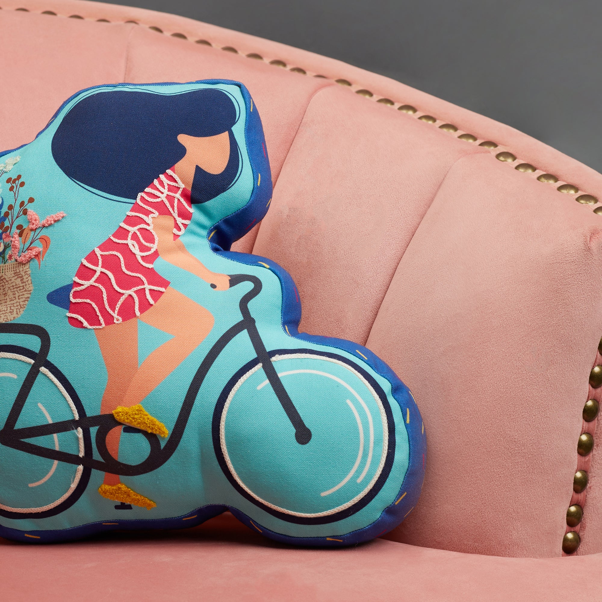 Good Life  Reversible Cycle Digital Printed Shaped Cushion 36x36 Cm in Yellow Colour