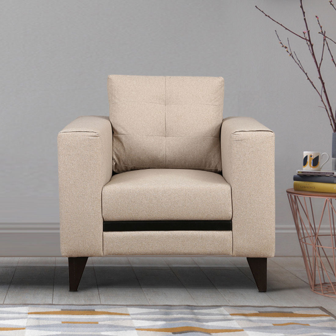 Garcia Fabric Single Seater Sofa in Beige Colour