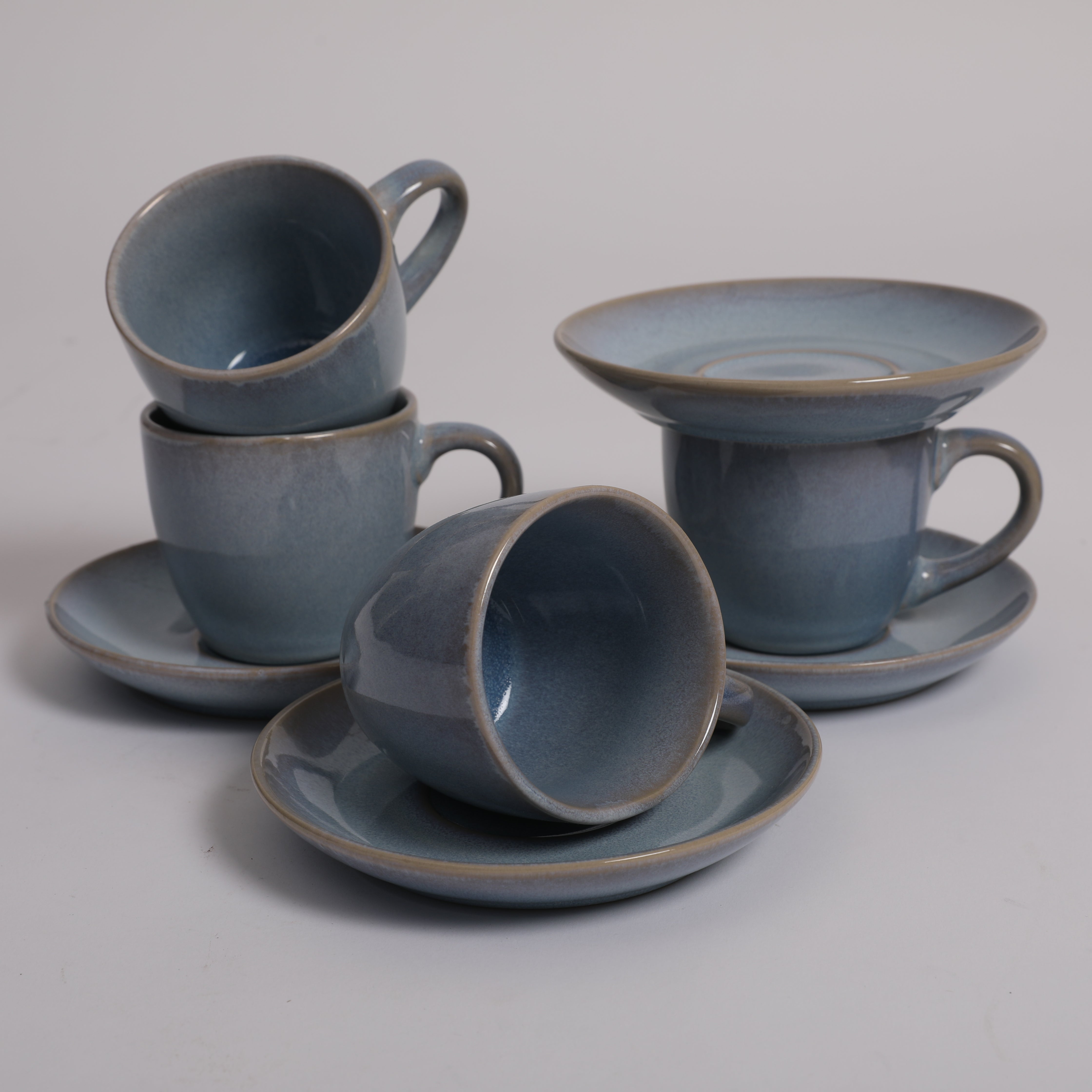 Living Essence Earl Cup & Saucer Set of 4 Pcs in Ocean Blue Colour