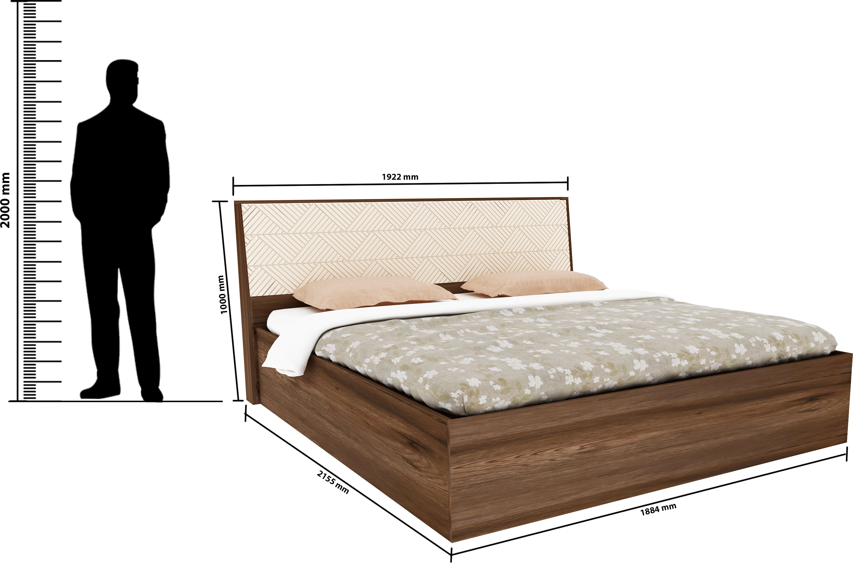 Saville King Size Bed with Box Storage in Dark Vogue Colour