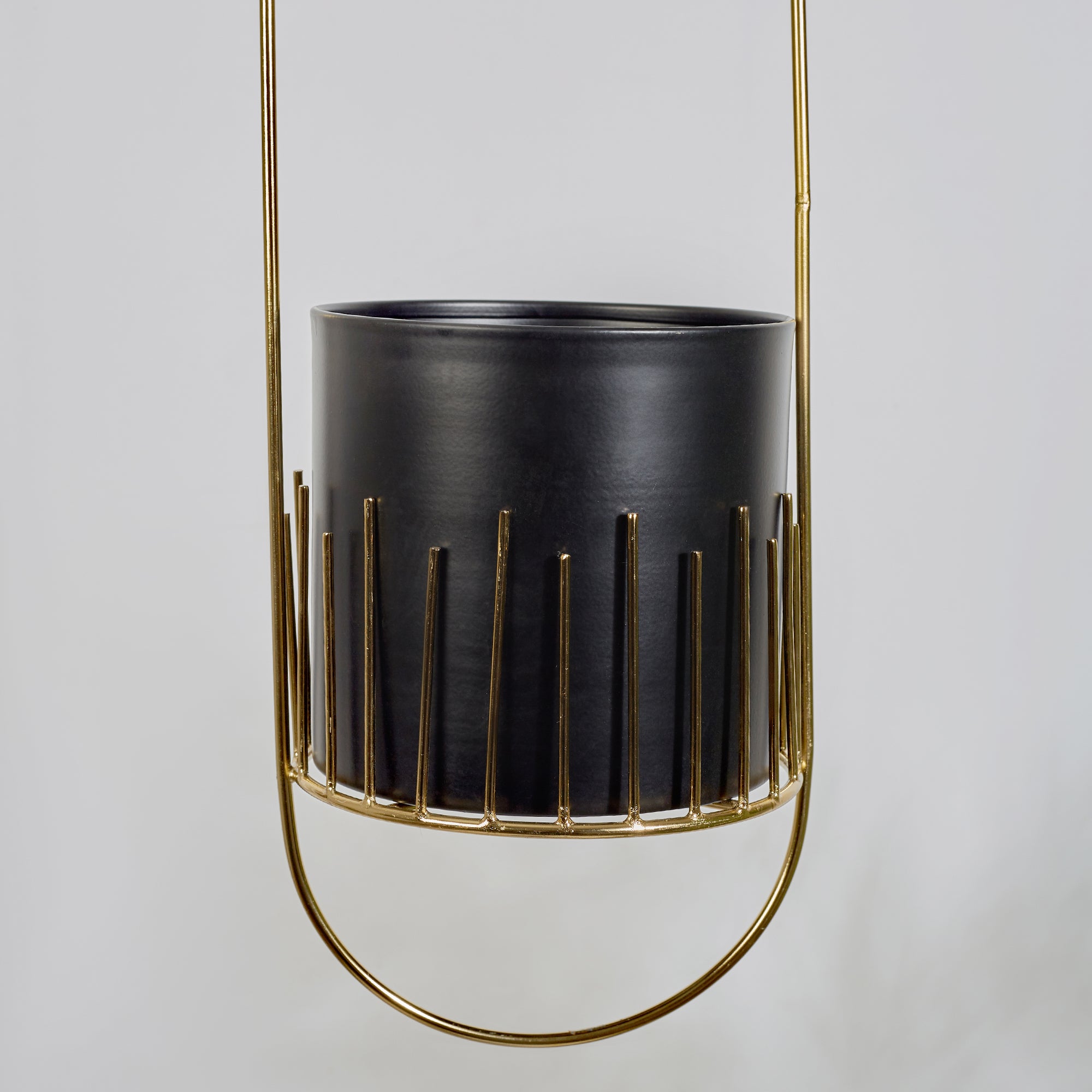 Artiskylar Metal Matt Finish Hanging Planter 58 Cm in Black and Gold Colour