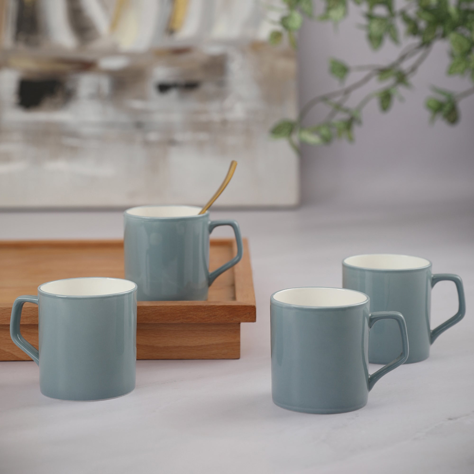 Palette Ceramic Tea Mug Set of 4 200 Ml in Grey Colour