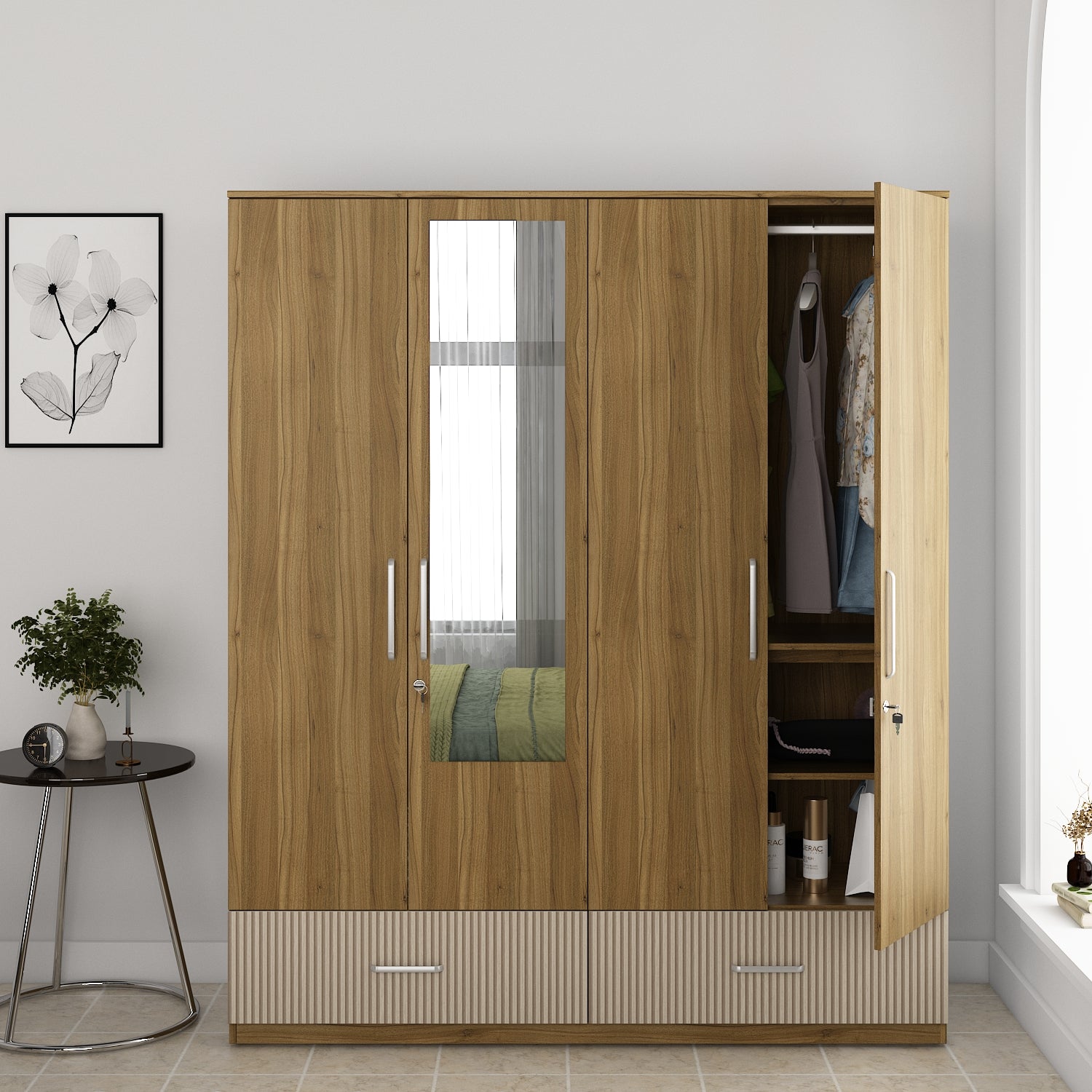 Diago King Bed Box Storage with Four Door Wardrobe Set