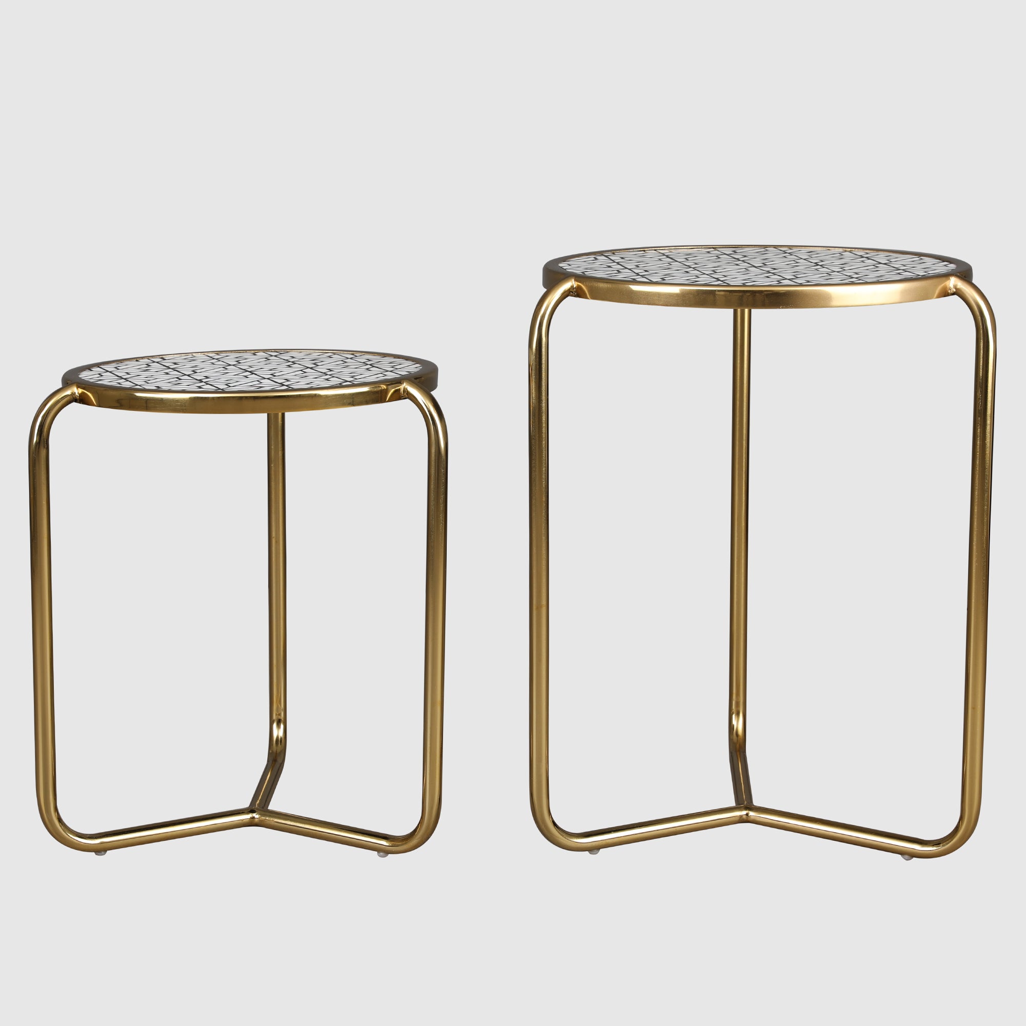 Ossein Metal Nesting Table (Set of 2) in Gold & White Colour