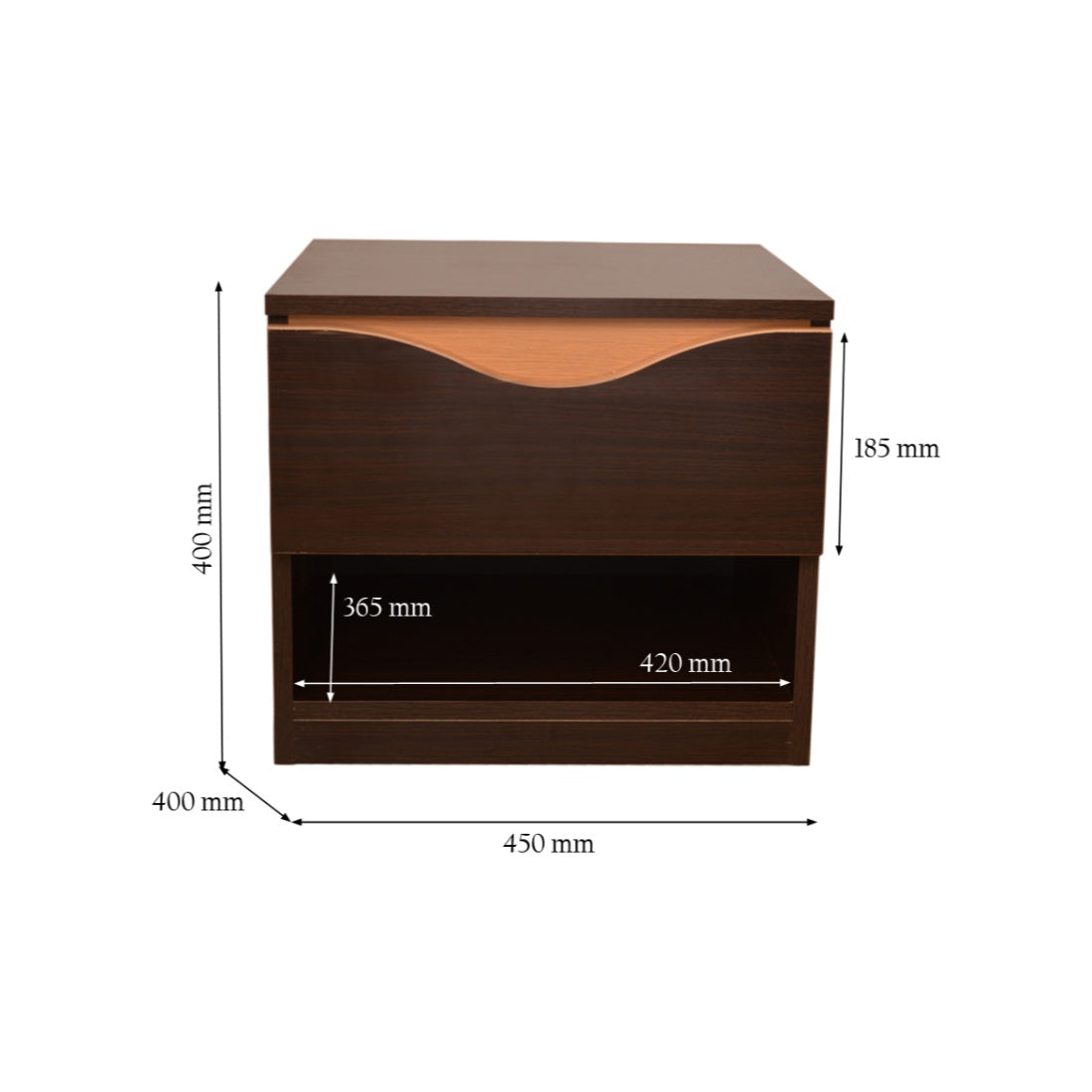 Swirl Night Stand in Dark Oak Colour