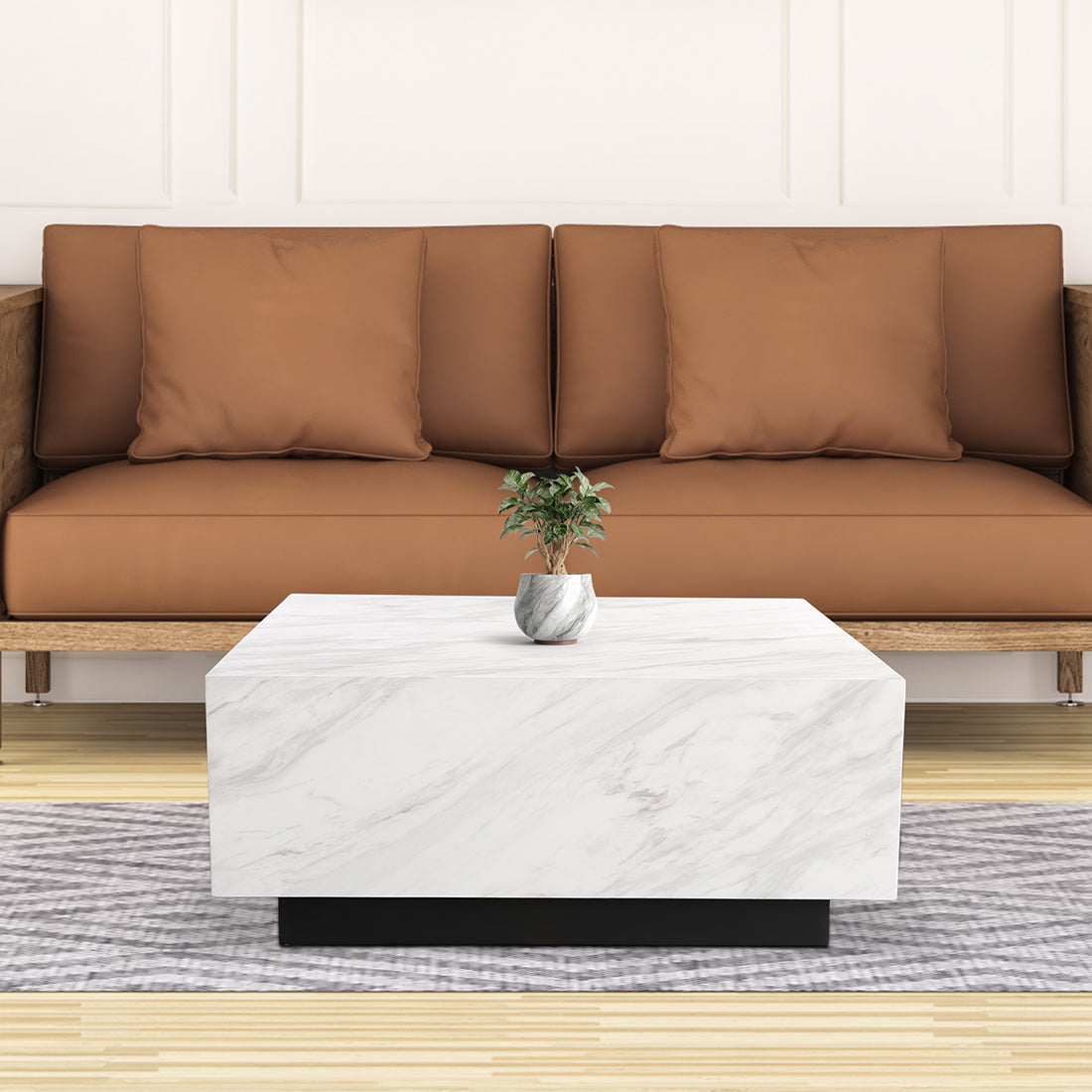 Garnet Marble Top Center Table in White Colour