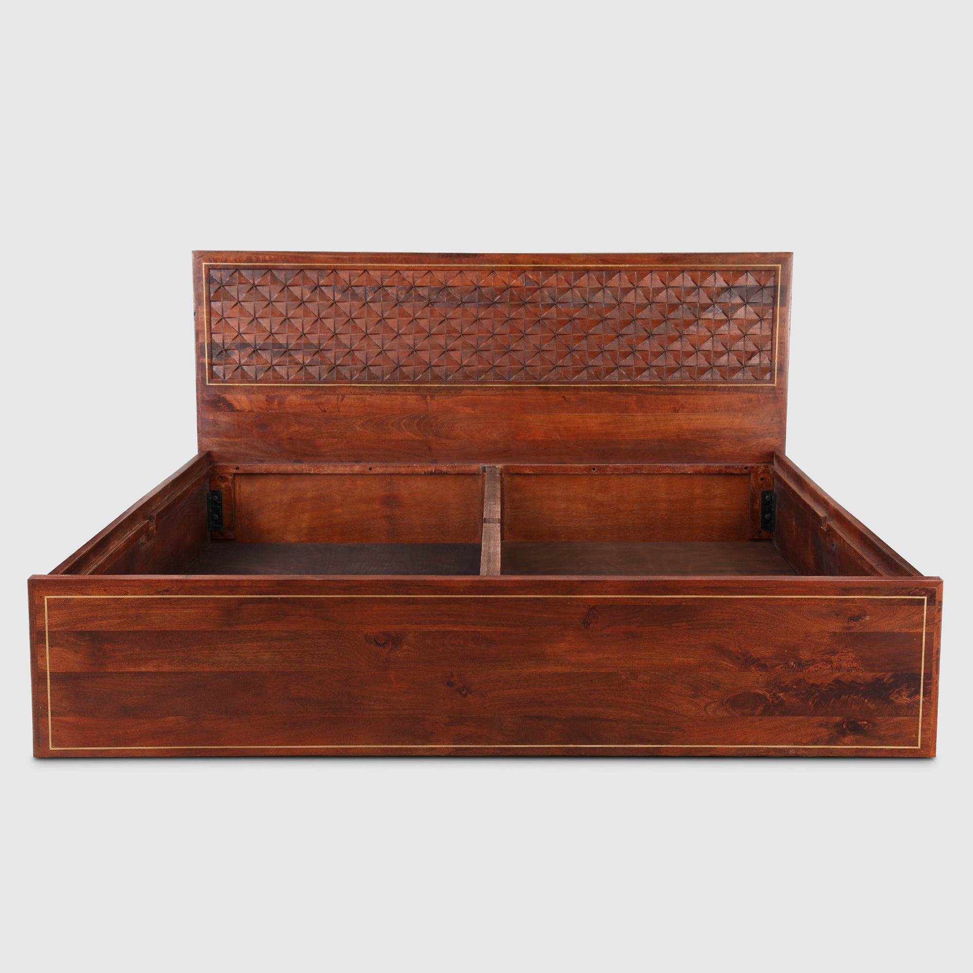 Phoolkari Sheesham Wood Queen Bed in Honey Finish Colour