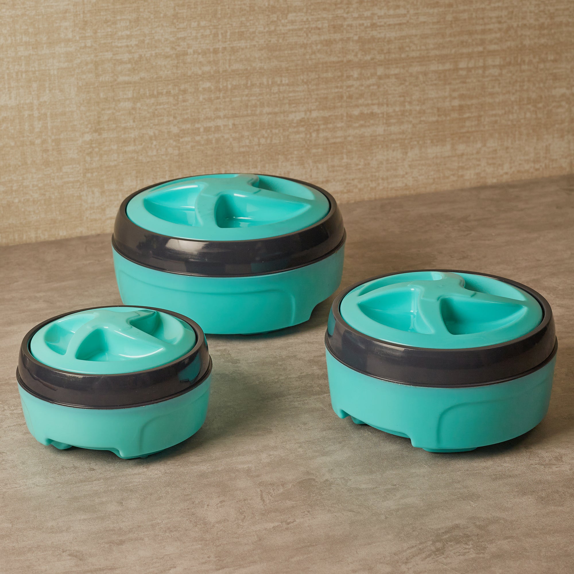 Fiesta Plastic and Stainless Steel Trio Double-Wall Insulated Casserole Set Of 3 in Teal Colour