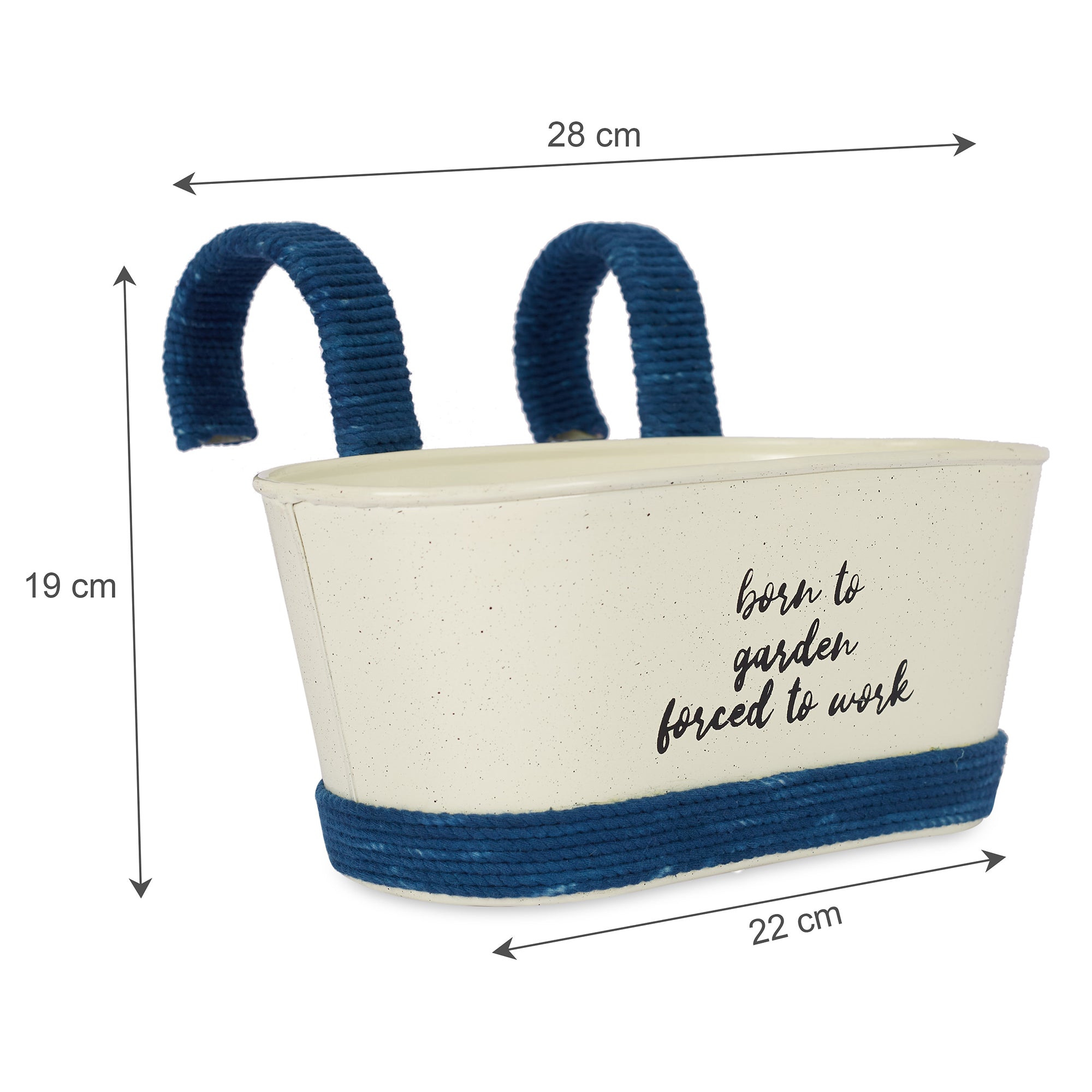 Pep Pop Metal Funky Quote Railing Planter 28X19Cm in Off White & Indigo Colour