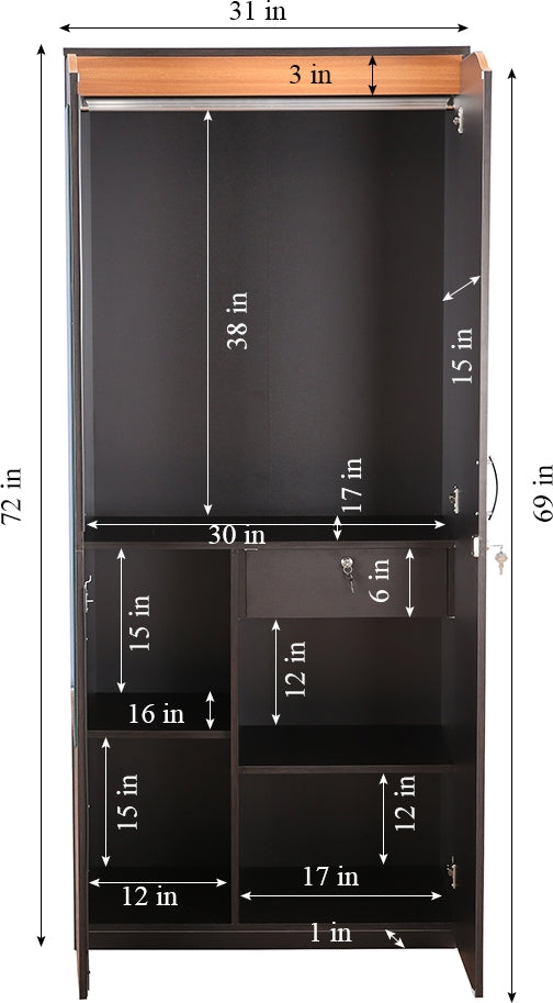 Swirl Two door Wardrobe in Wenge Colour