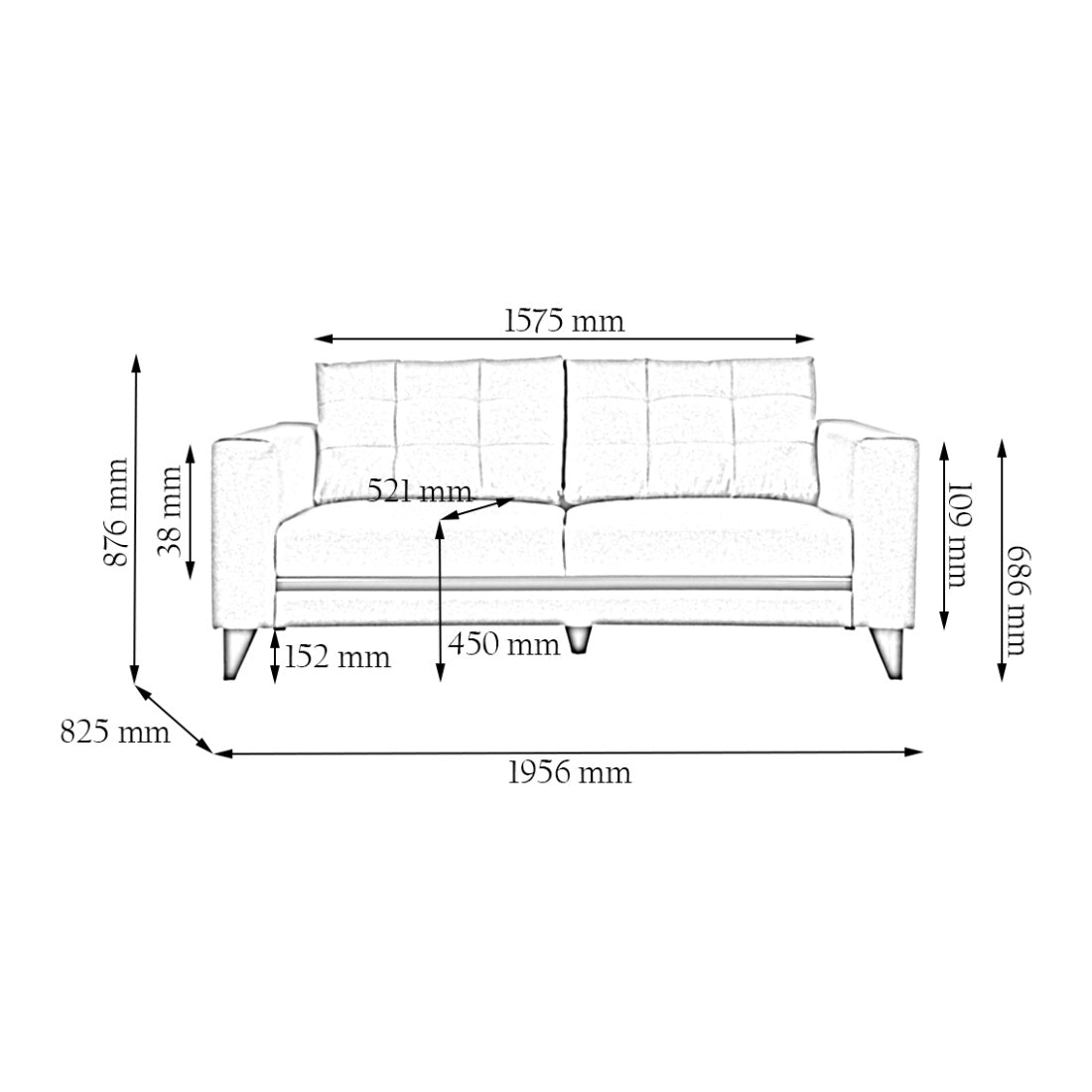 Garcia Fabric 3 Seater Sofa in Grey Colour