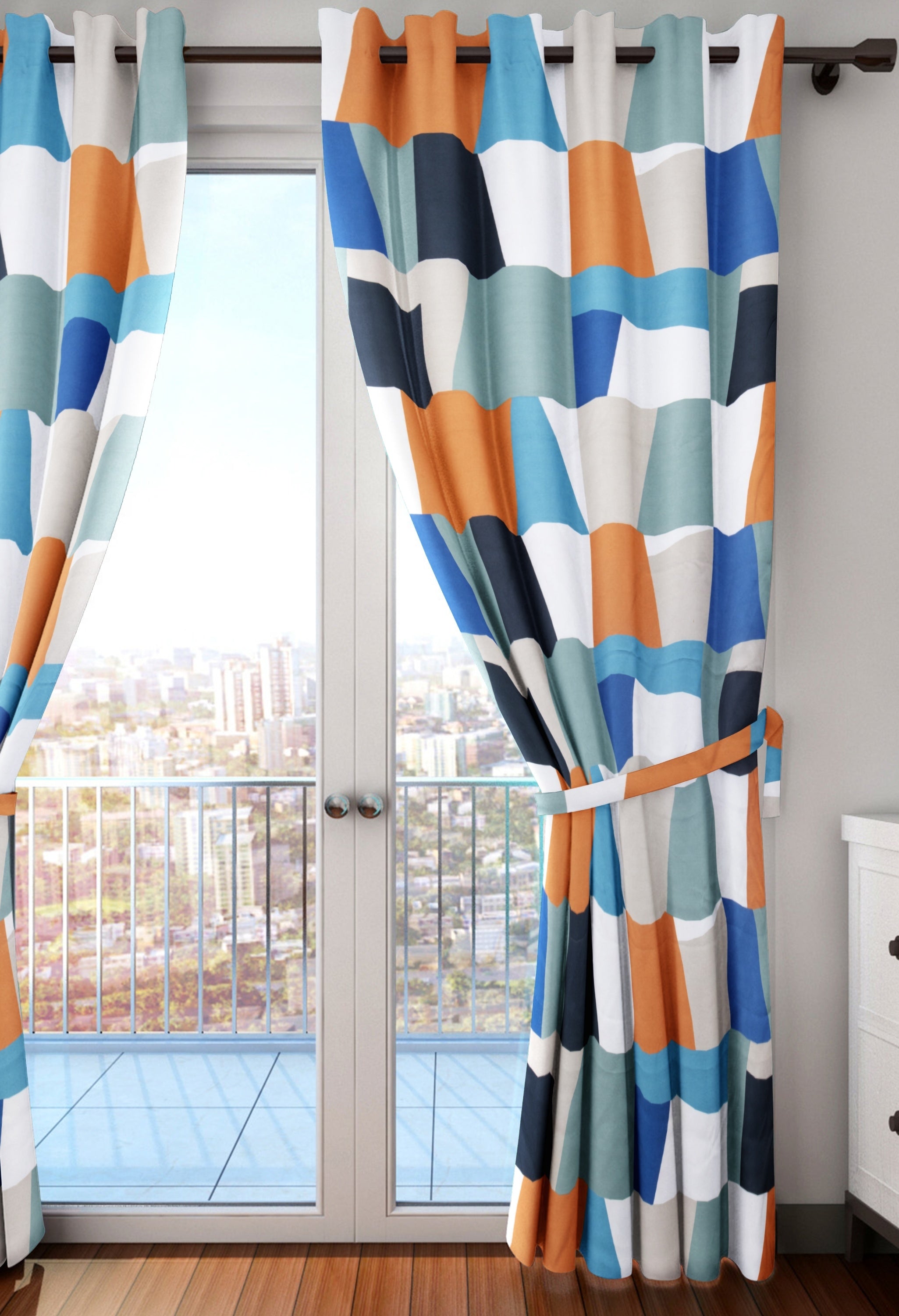Cascade Colorful Abstract Polyester Door Curtain in Multi Colour
