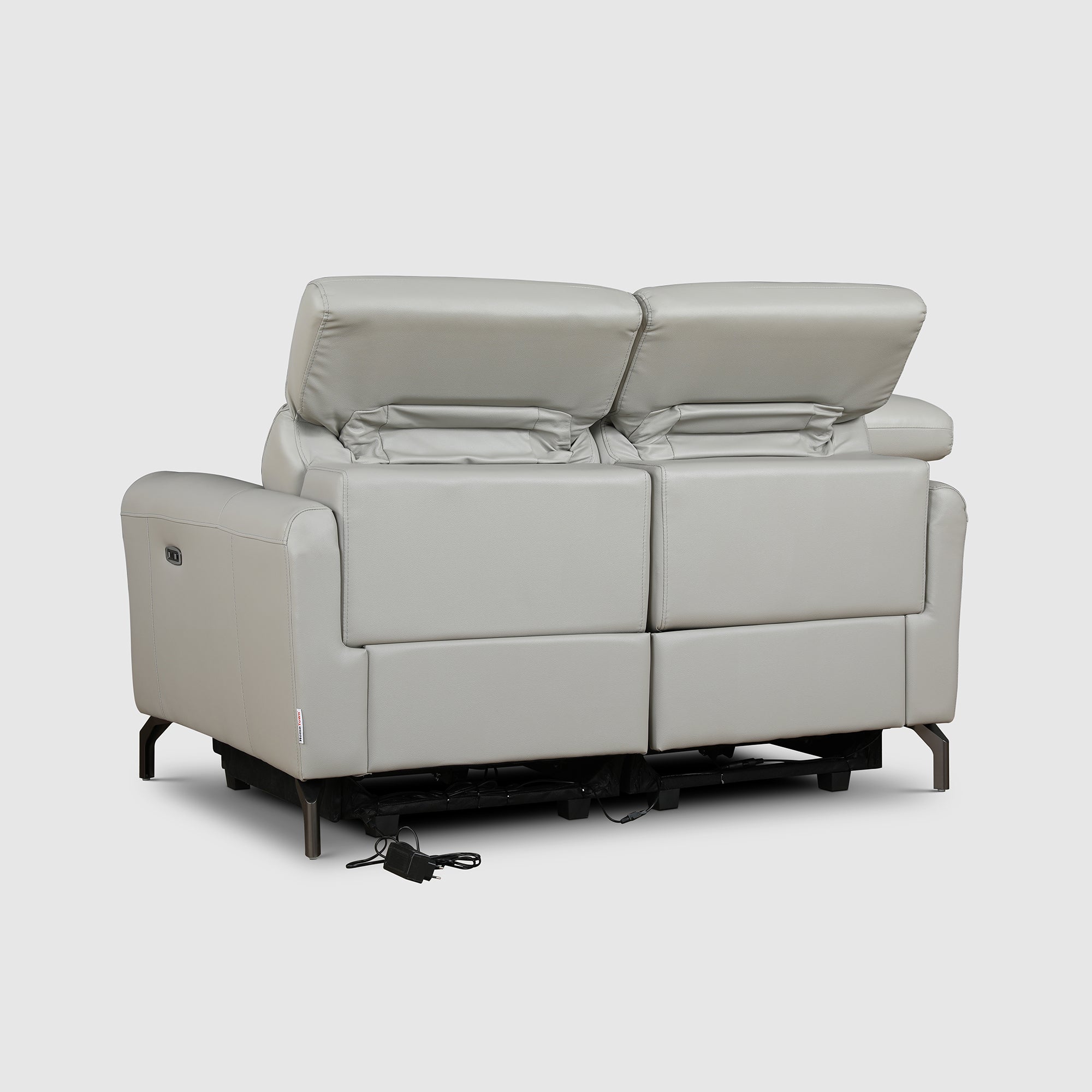 Emilia Half Leather Two Seater Electric Recliner in Light Grey Colour