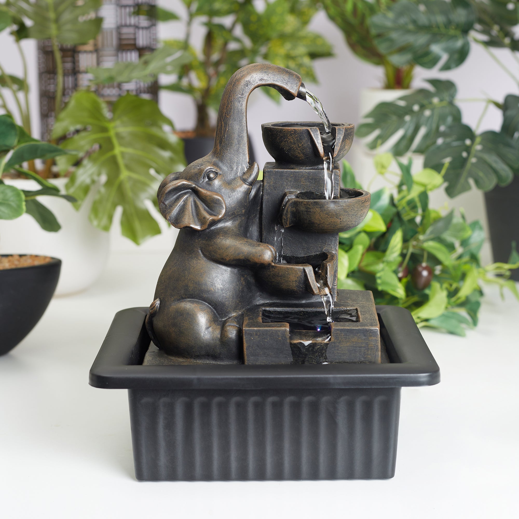 Impression Polyresin Elephant Water Fountain 21x17x25 Cm in Brown Colour