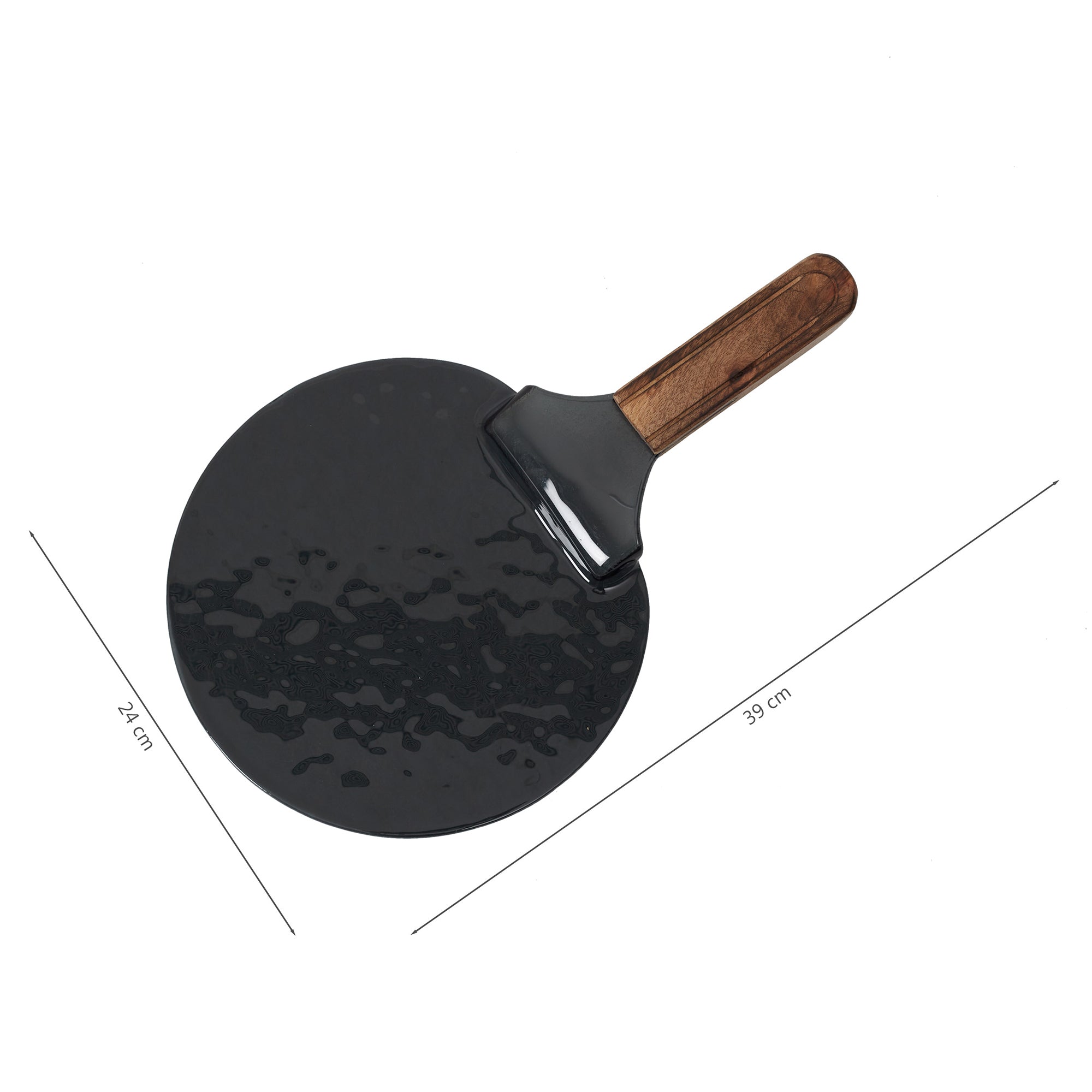 Ebony Glass & Wooden Shovel Pizza Platter in Black Texture Colour