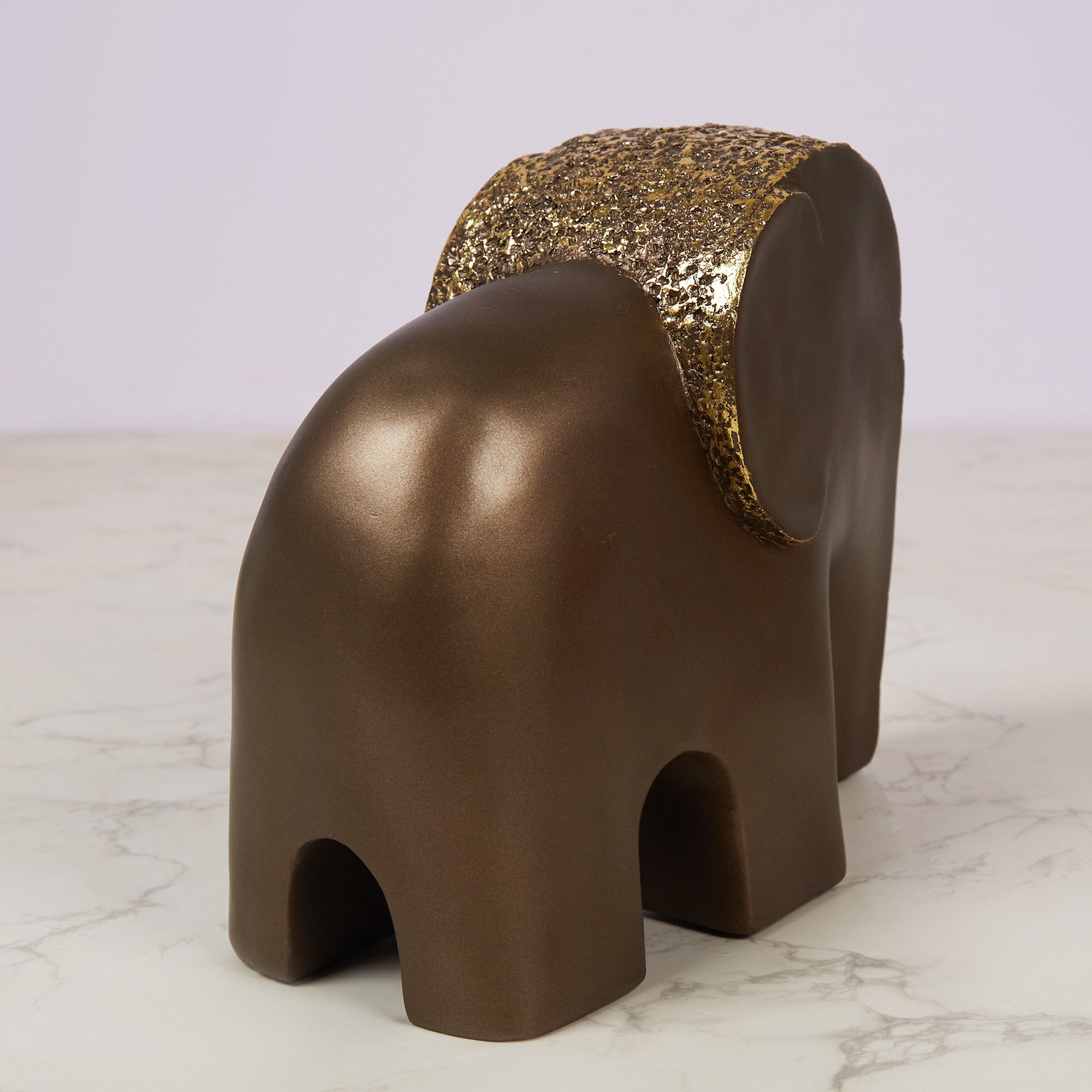 Miraya Contemporary Textured Elephant Polyresin Hand Finished Figurine Bronze 19cm by Living Essence