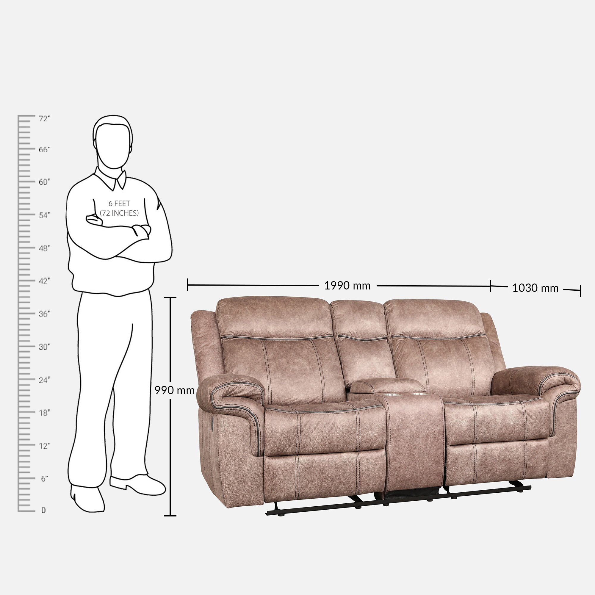 Enfield Fabric 2 Seater Recliner in Brown Colour