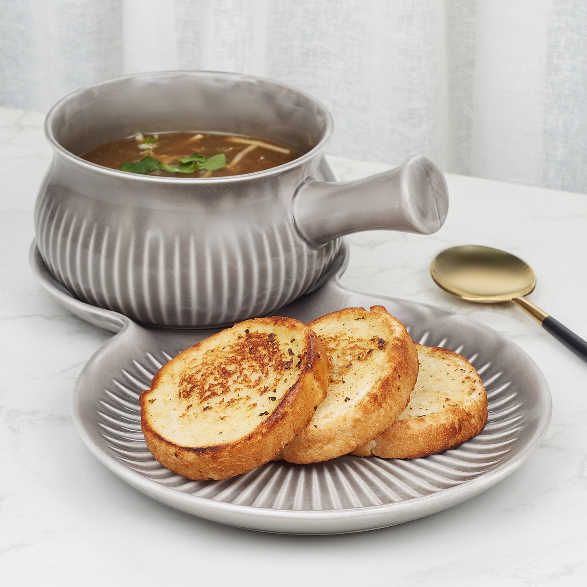 Ace Ceramic Soup Cup & Serving Platter Combo in Assorted Colour