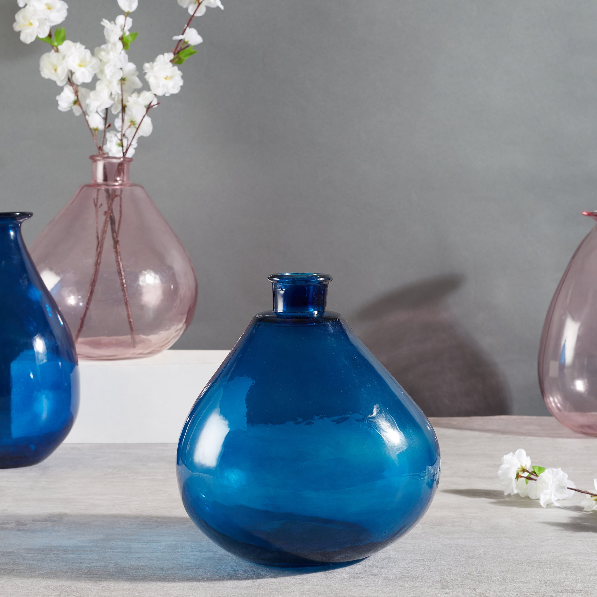 Phiona Glass Modern Organic Shapped Handcrafted Vase 32 Cm in Indigo Colour
