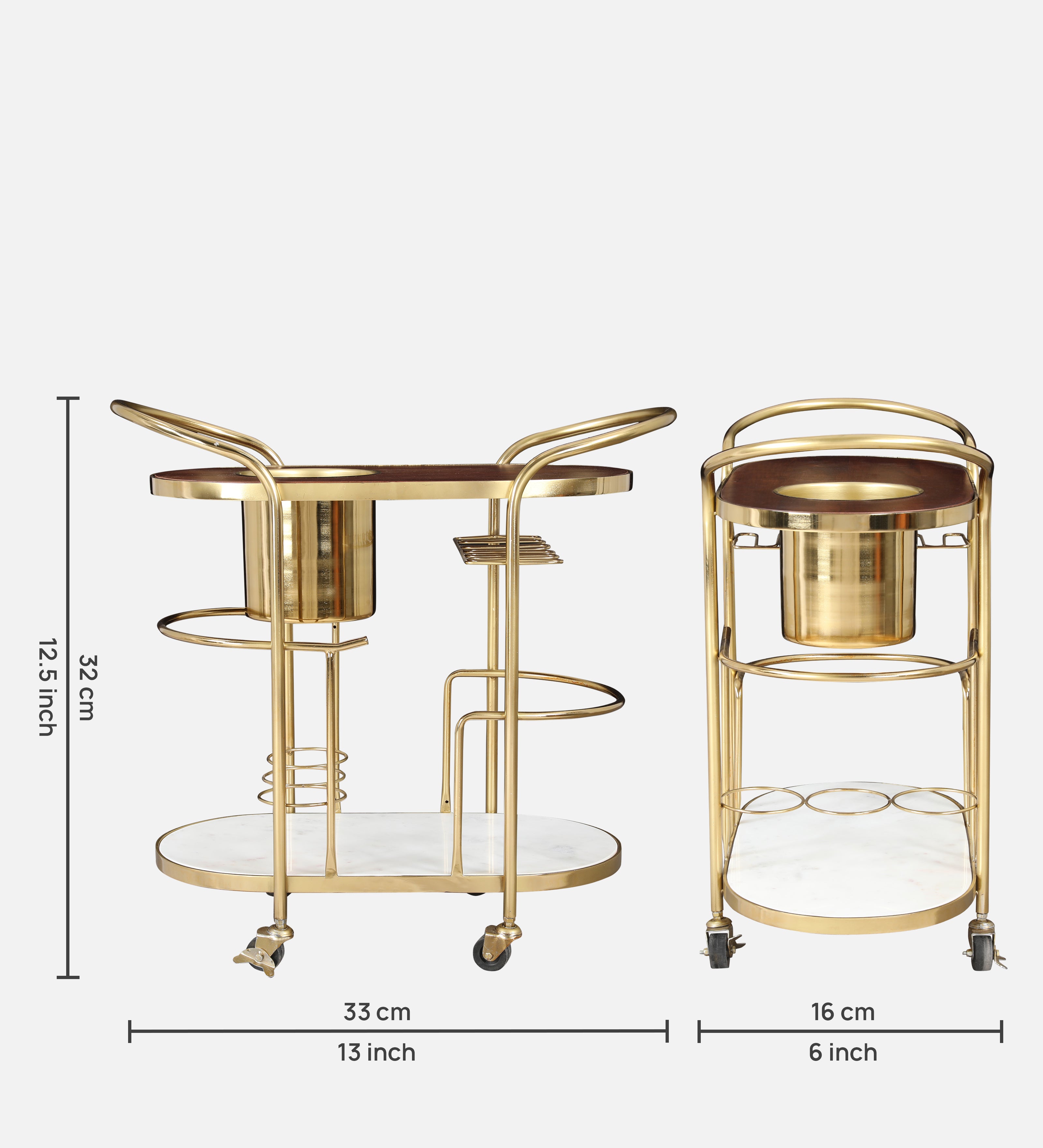 Martini Metal Serving Trolley in Brown & Gold Colour