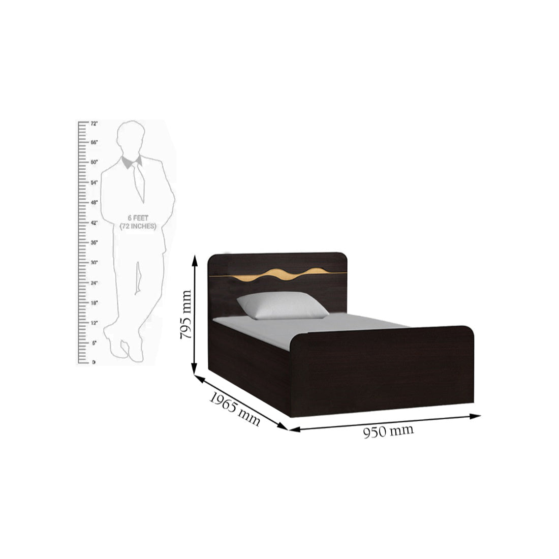 Swirl Single Bed with Box storage in Wenge Colour