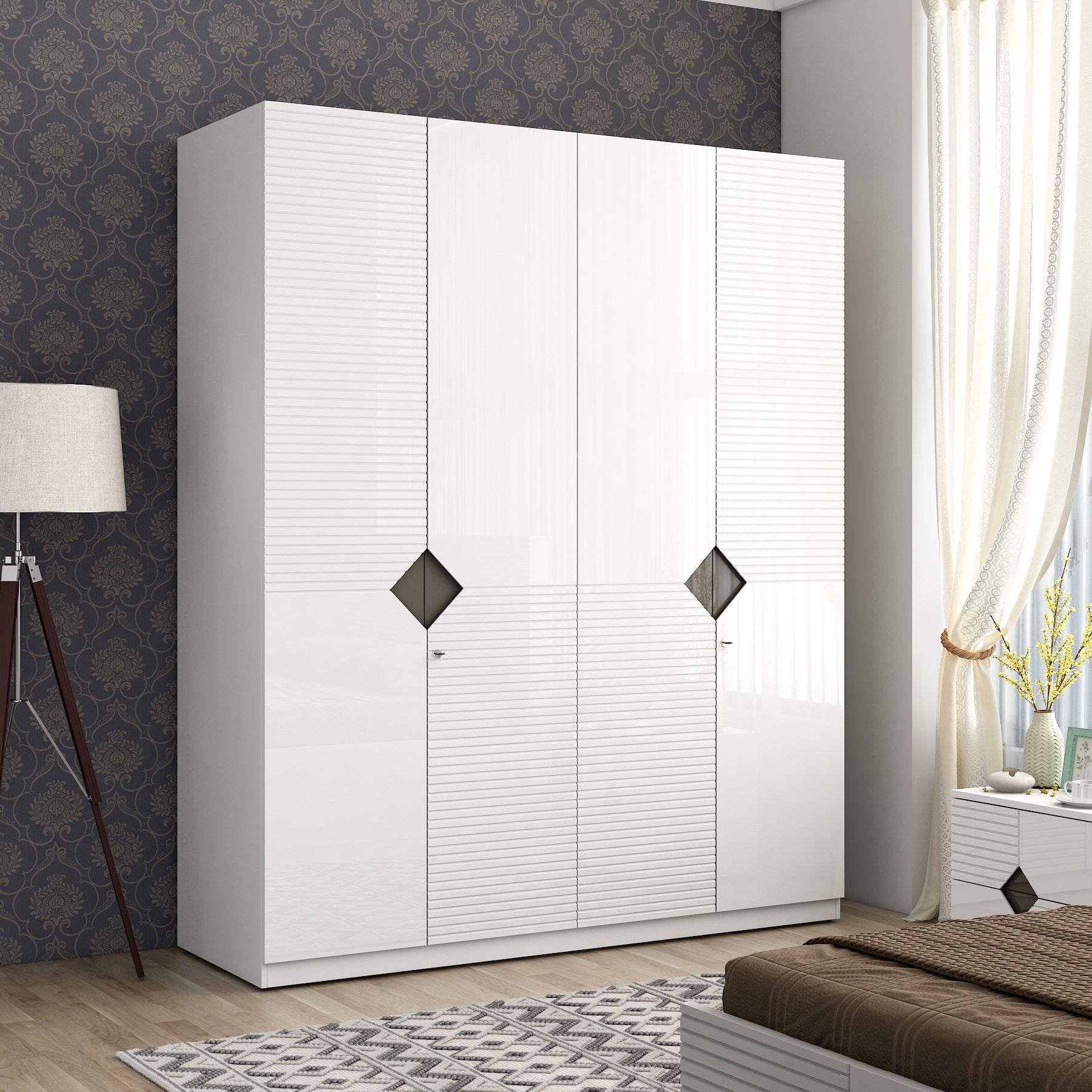 Gwen  Four Door Wardrobe in White  & Denim Colour