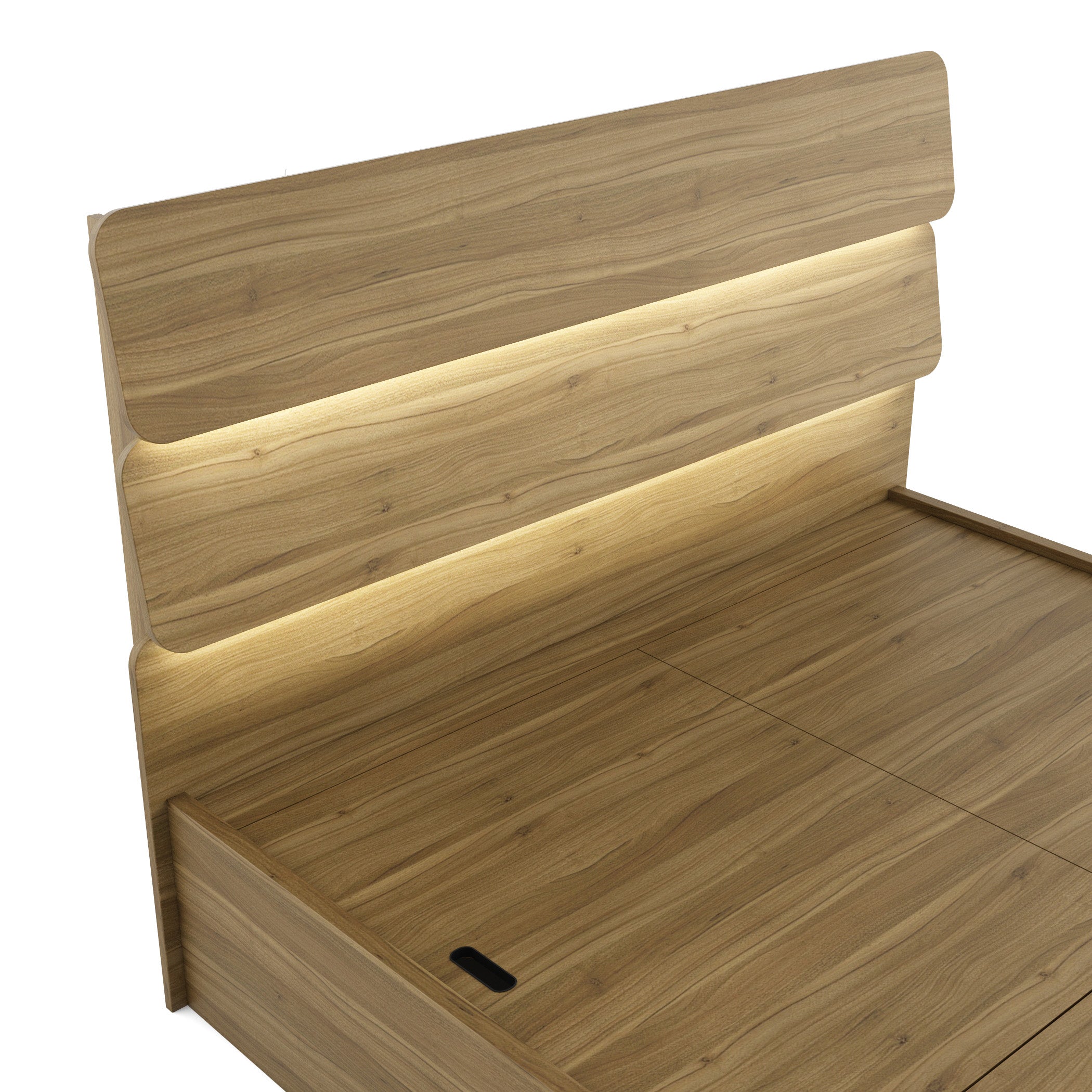 Freya  Queen Bed With Box Storage in Natural Teak Colour