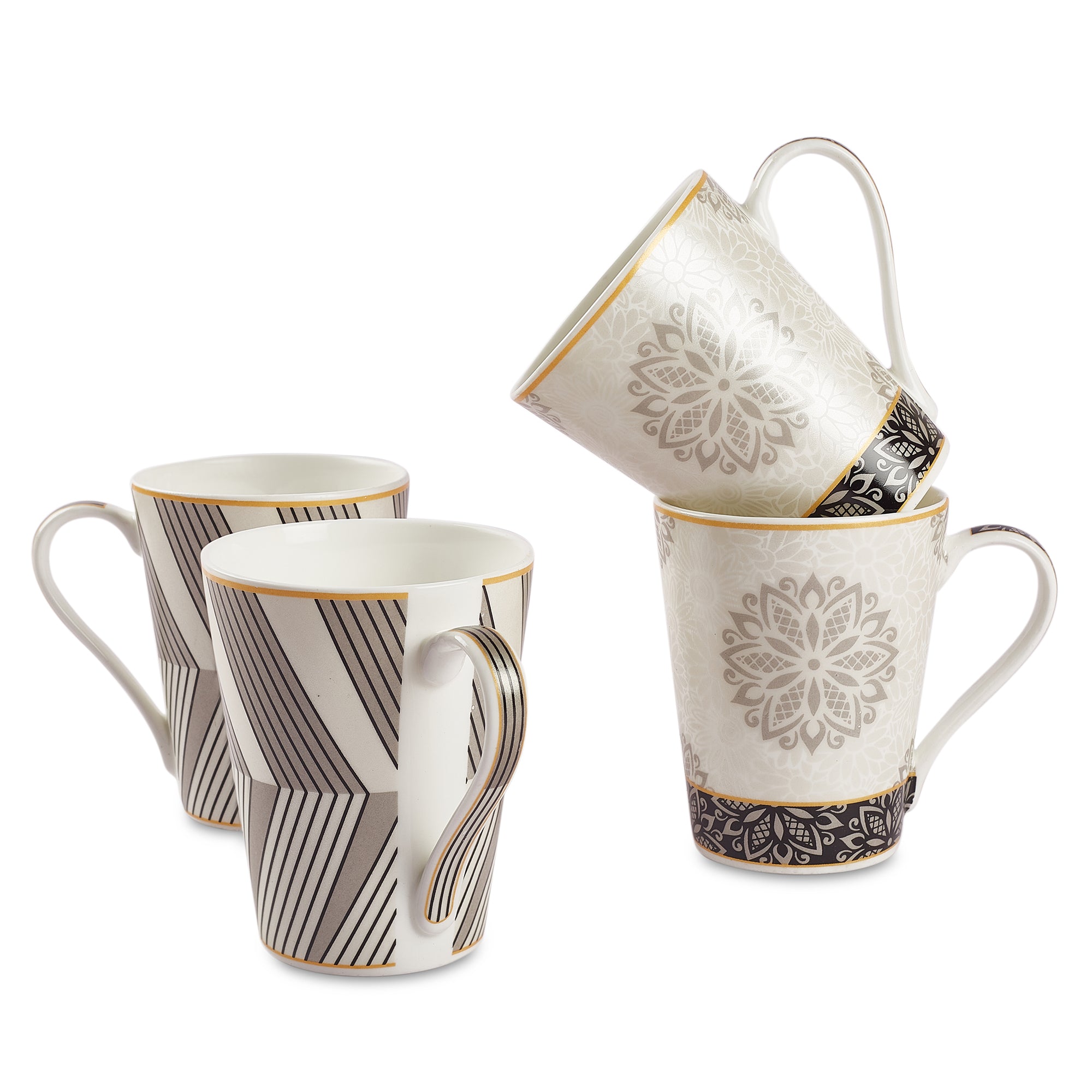 Sapphire Bone China Coffee Mug Set of 4 in Grey Colour