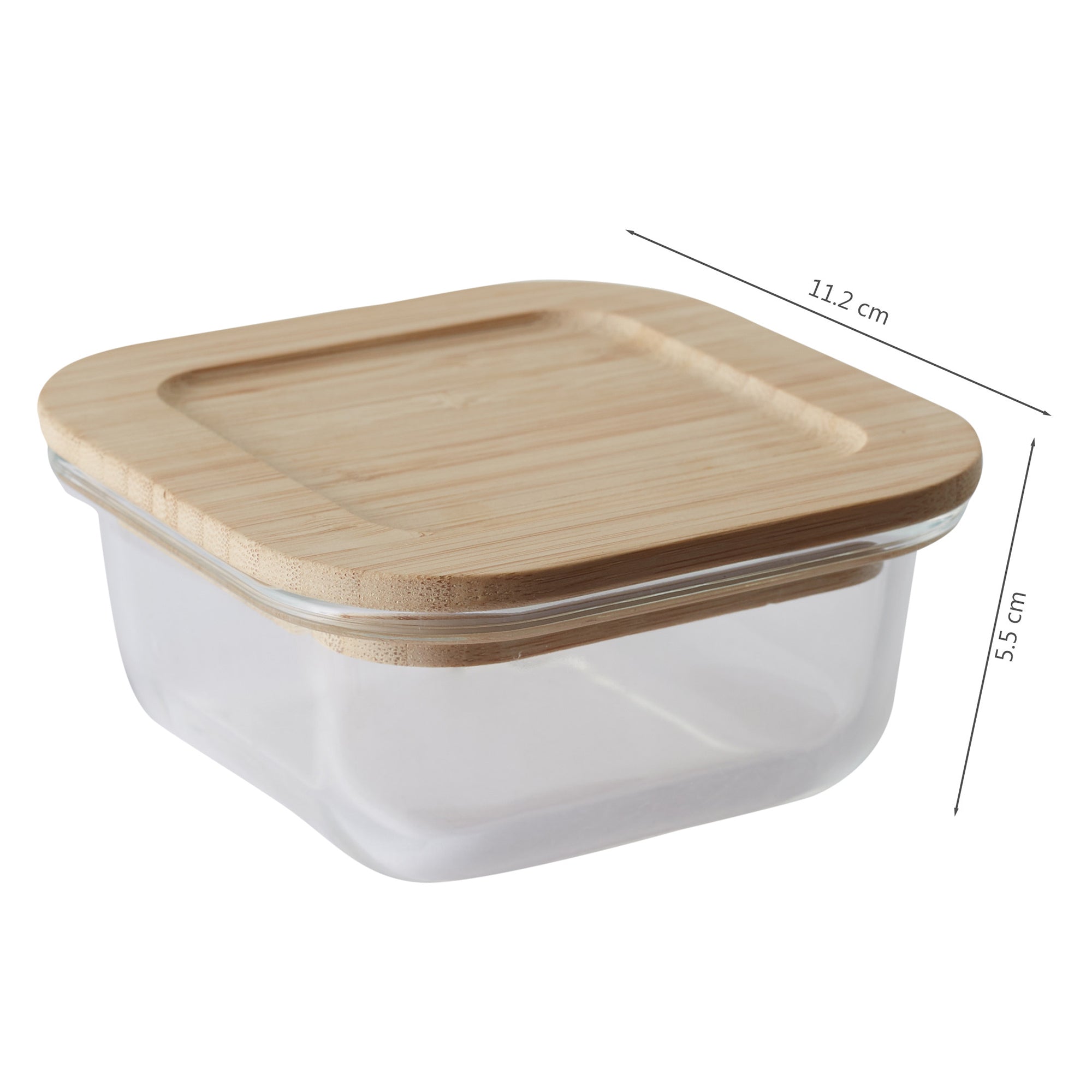 Robust Glass Square Container with Bamboo Lid 320ML in Transparent Colour